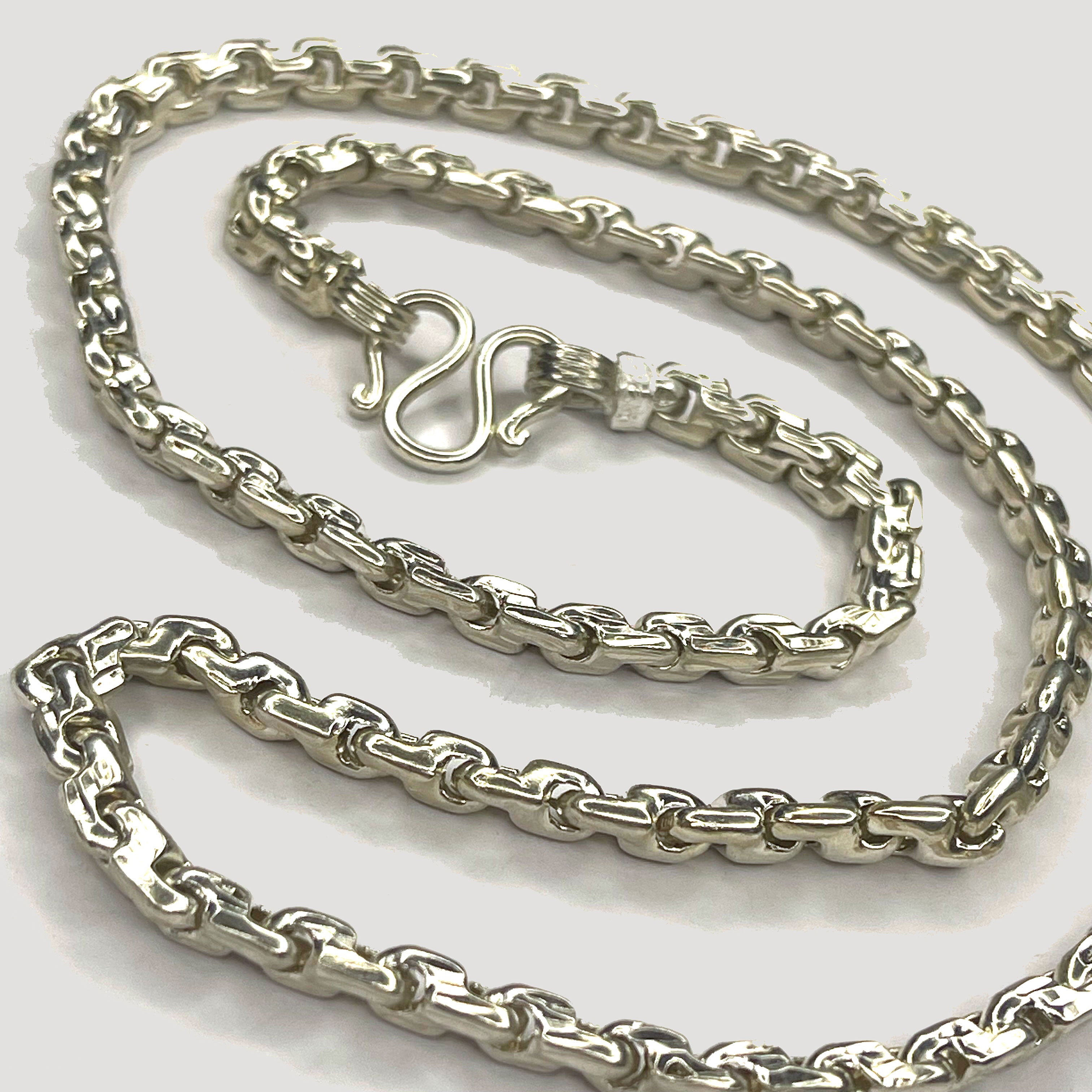 Fluted Link Necklace - Handmade Silver & White Gold Chain
