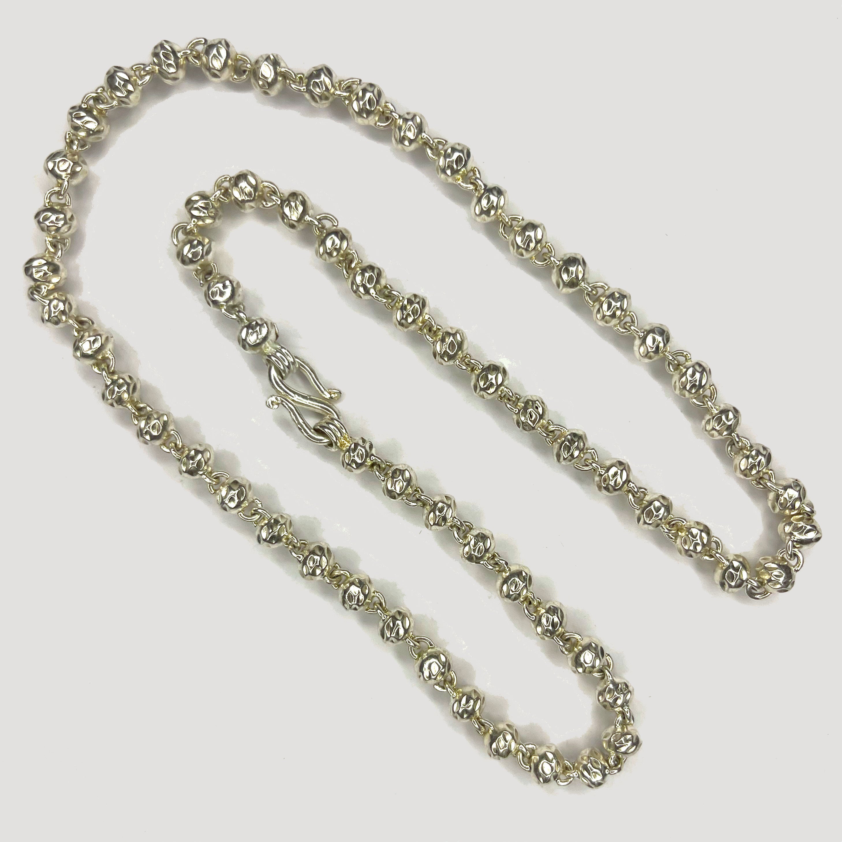 Beaded Link Necklace - Handmade Silver & White Gold Chain