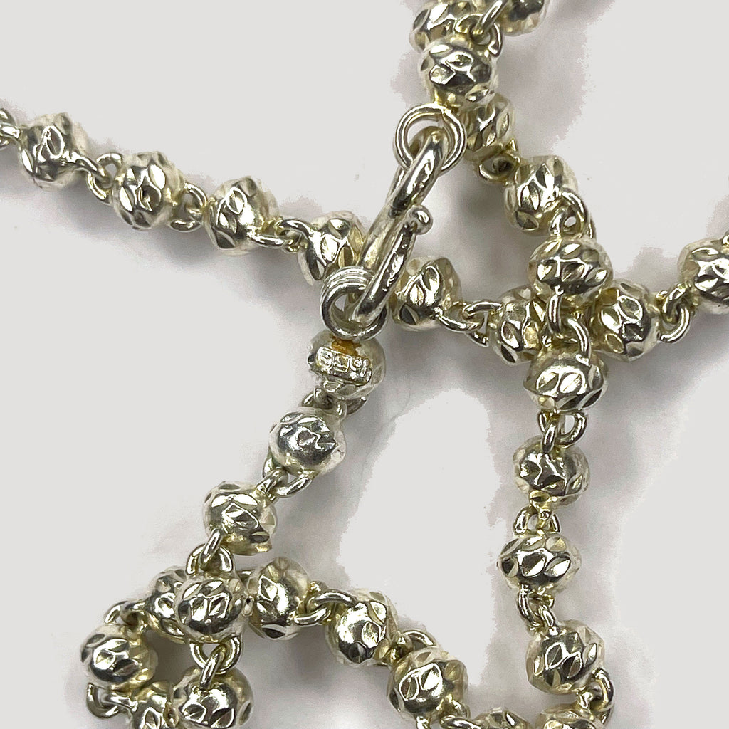 Beaded Link Necklace - Handmade Silver & White Gold Chain