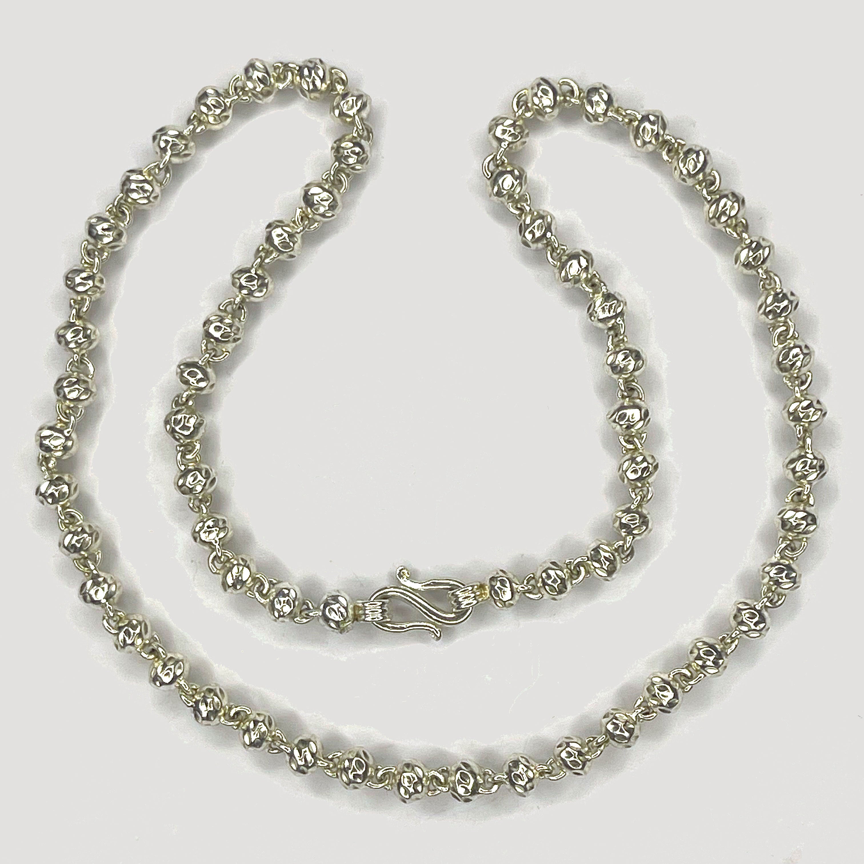 Beaded Link Necklace - Handmade Silver & White Gold Chain
