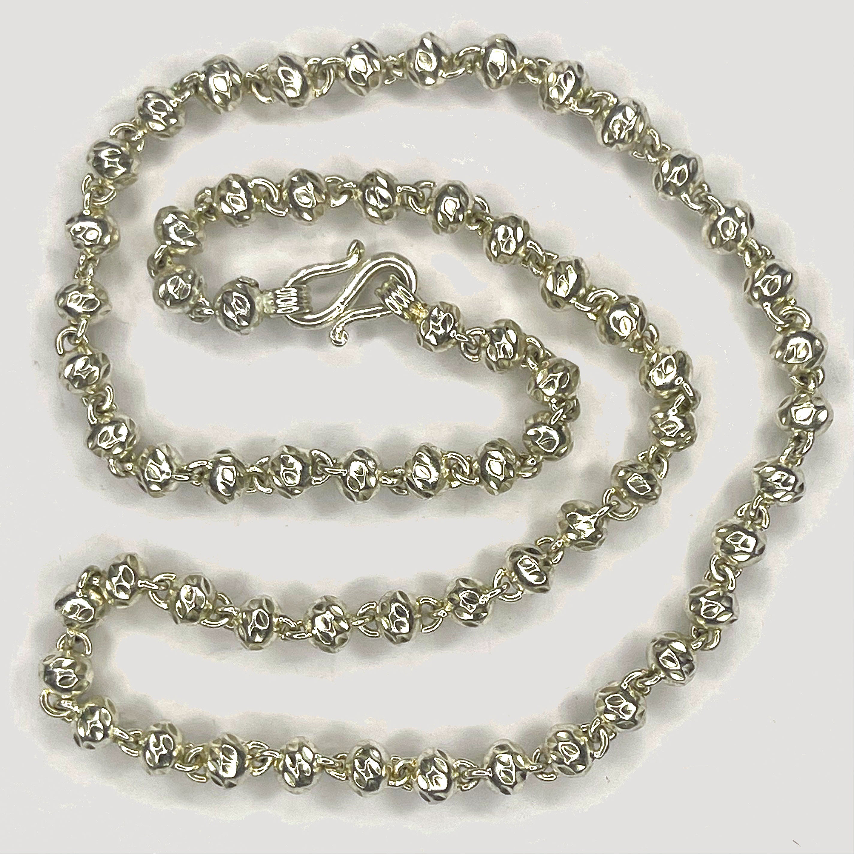 Beaded Link Necklace - Handmade Silver & White Gold Chain