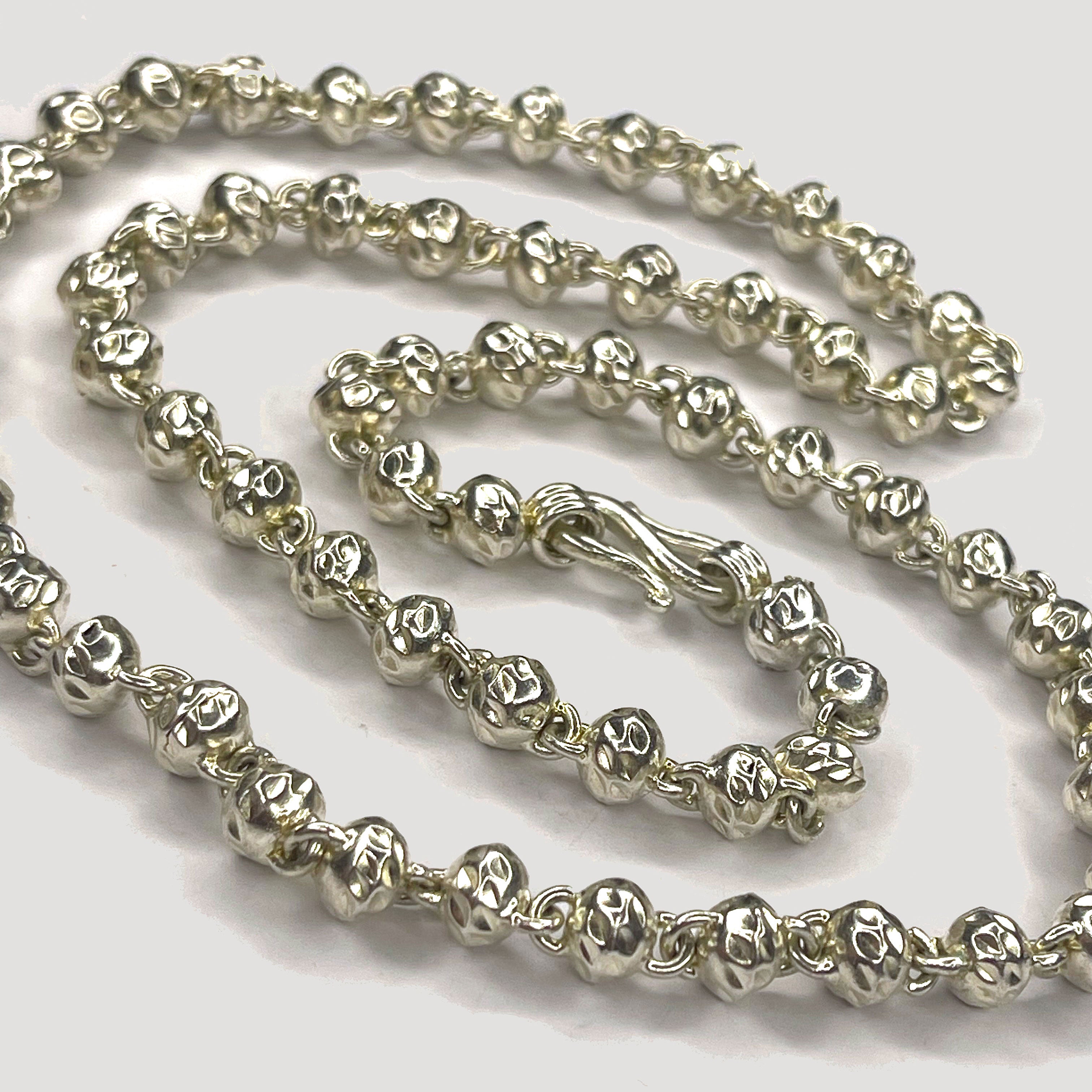 Beaded Link Necklace - Handmade Silver & White Gold Chain