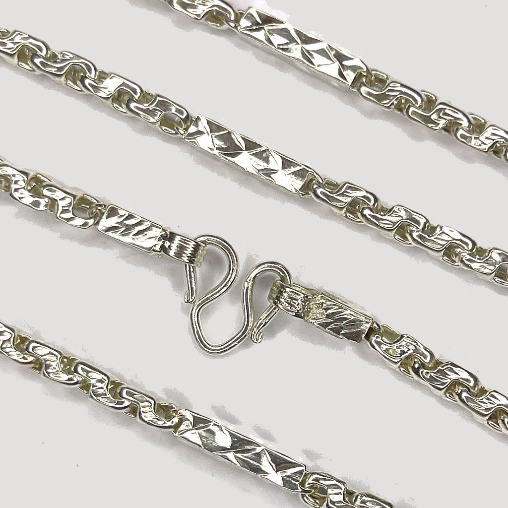 Sugarcane Fluted Link Cambodian Necklace - Handmade Silver & White Gold Chain