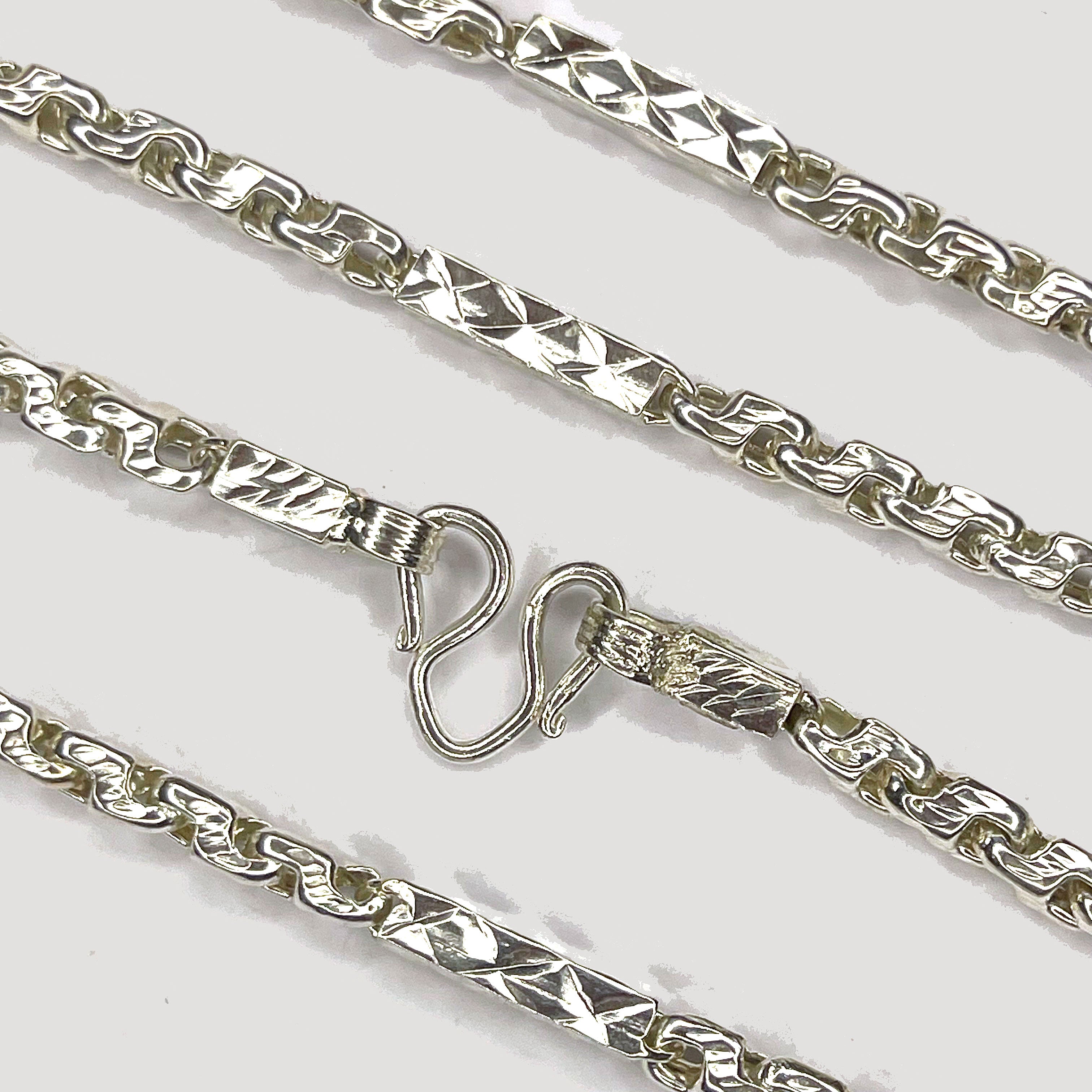 Sugarcane Fluted Link Cambodian Necklace - Handmade Silver & White Gold Chain