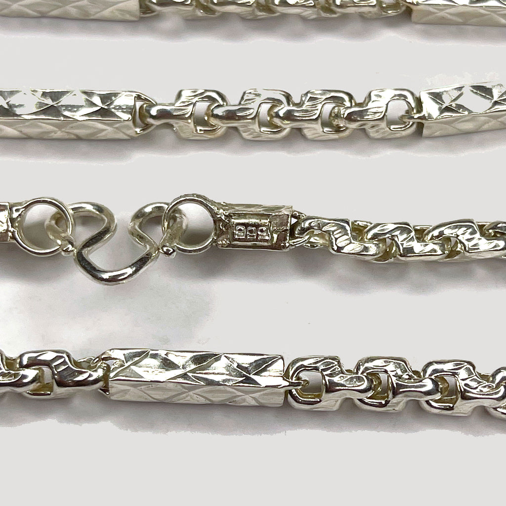 Sugarcane Fluted Link Cambodian Necklace - Handmade Silver & White Gold Chain