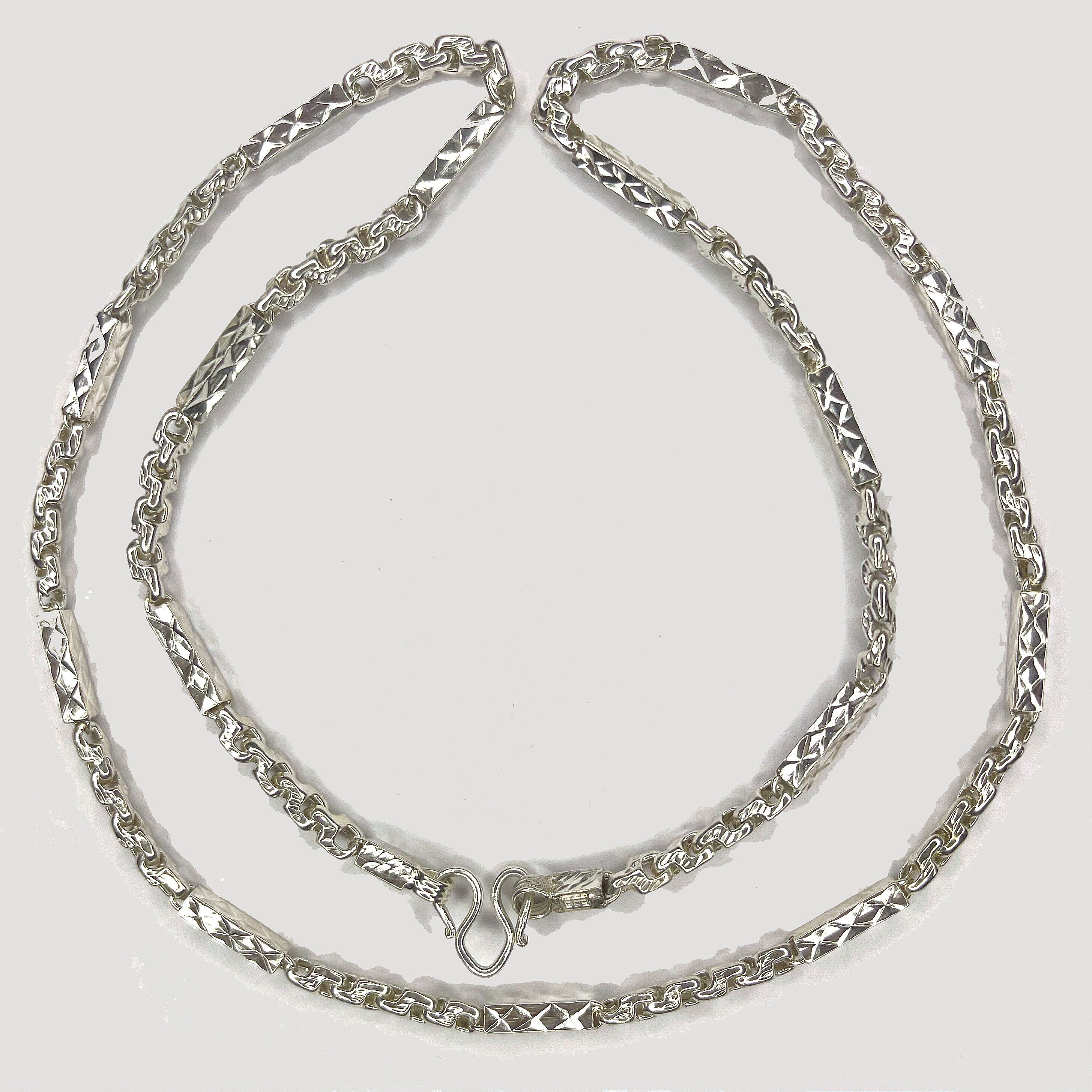 Sugarcane Fluted Link Cambodian Necklace - Handmade Silver & White Gold Chain
