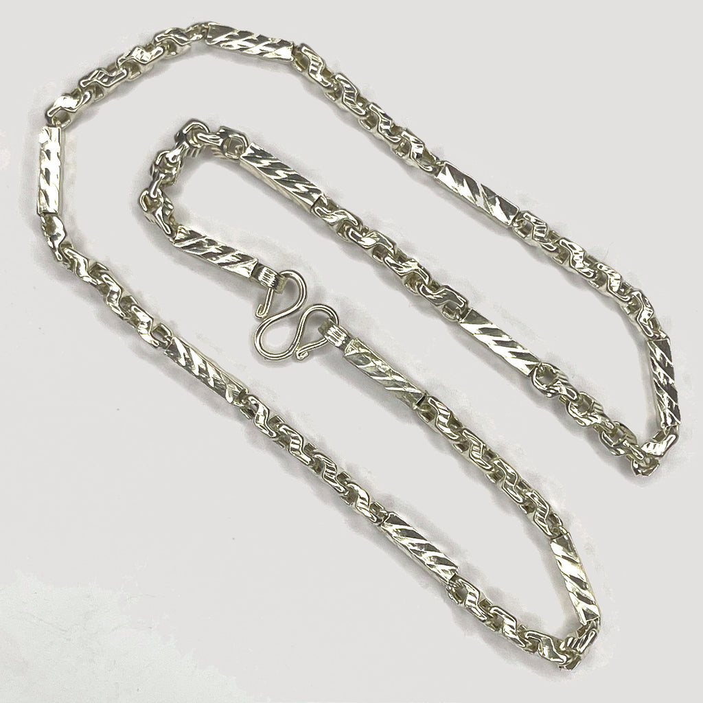 Sugarcane Fluted Link Cambodian Necklace - Handmade Silver & White Gold Chain