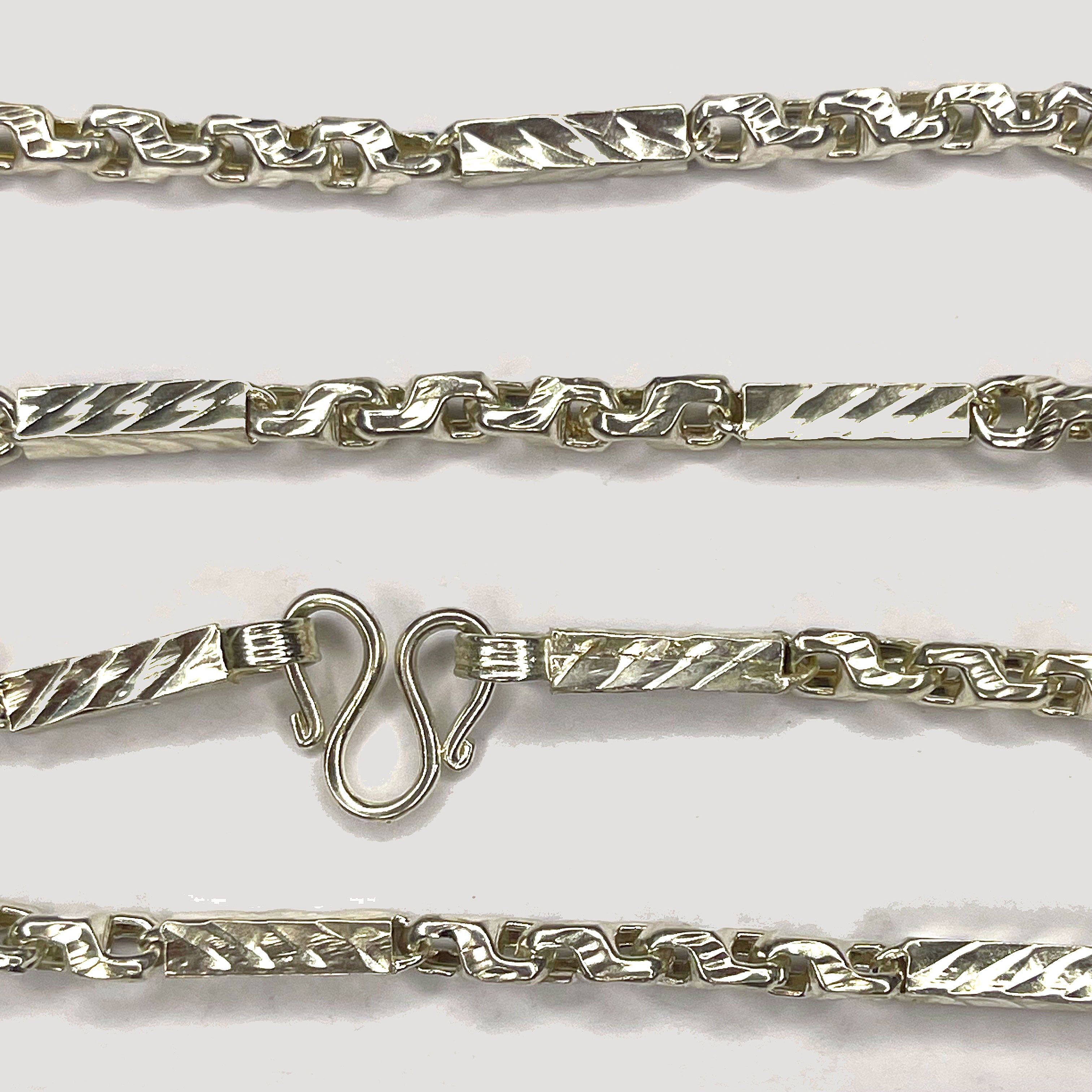 Sugarcane Fluted Link Cambodian Necklace - Handmade Silver & White Gold Chain