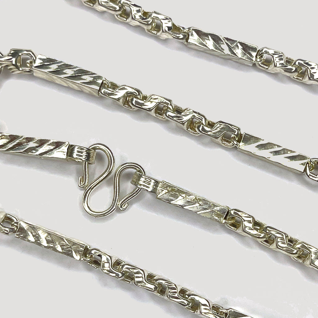 Sugarcane Fluted Link Cambodian Necklace - Handmade Silver & White Gold Chain