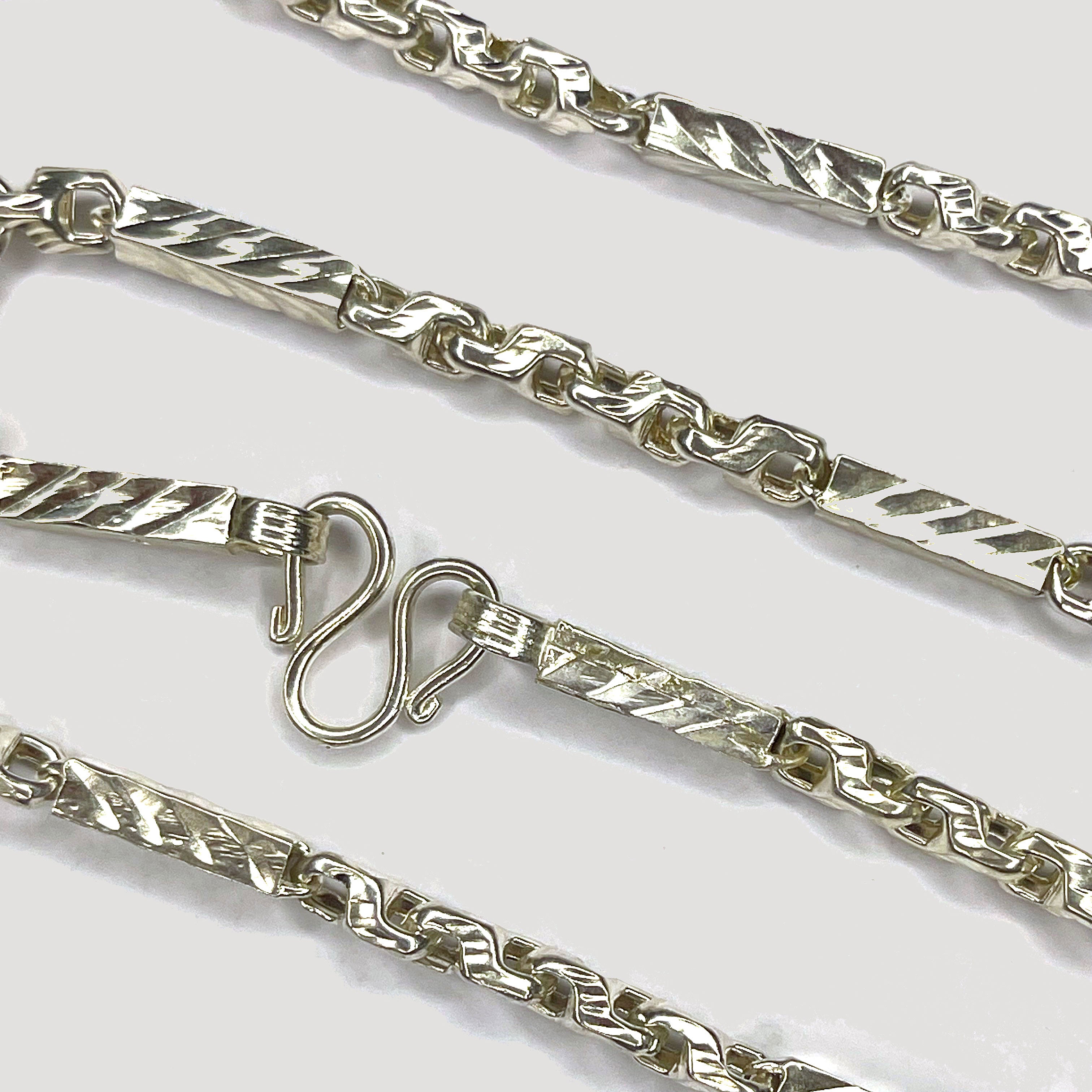 Sugarcane Fluted Link Cambodian Necklace - Handmade Silver & White Gold Chain