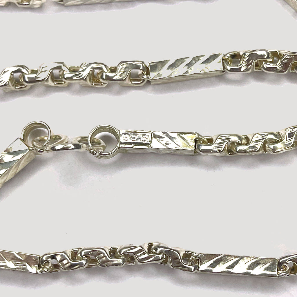 Sugarcane Fluted Link Cambodian Necklace - Handmade Silver & White Gold Chain
