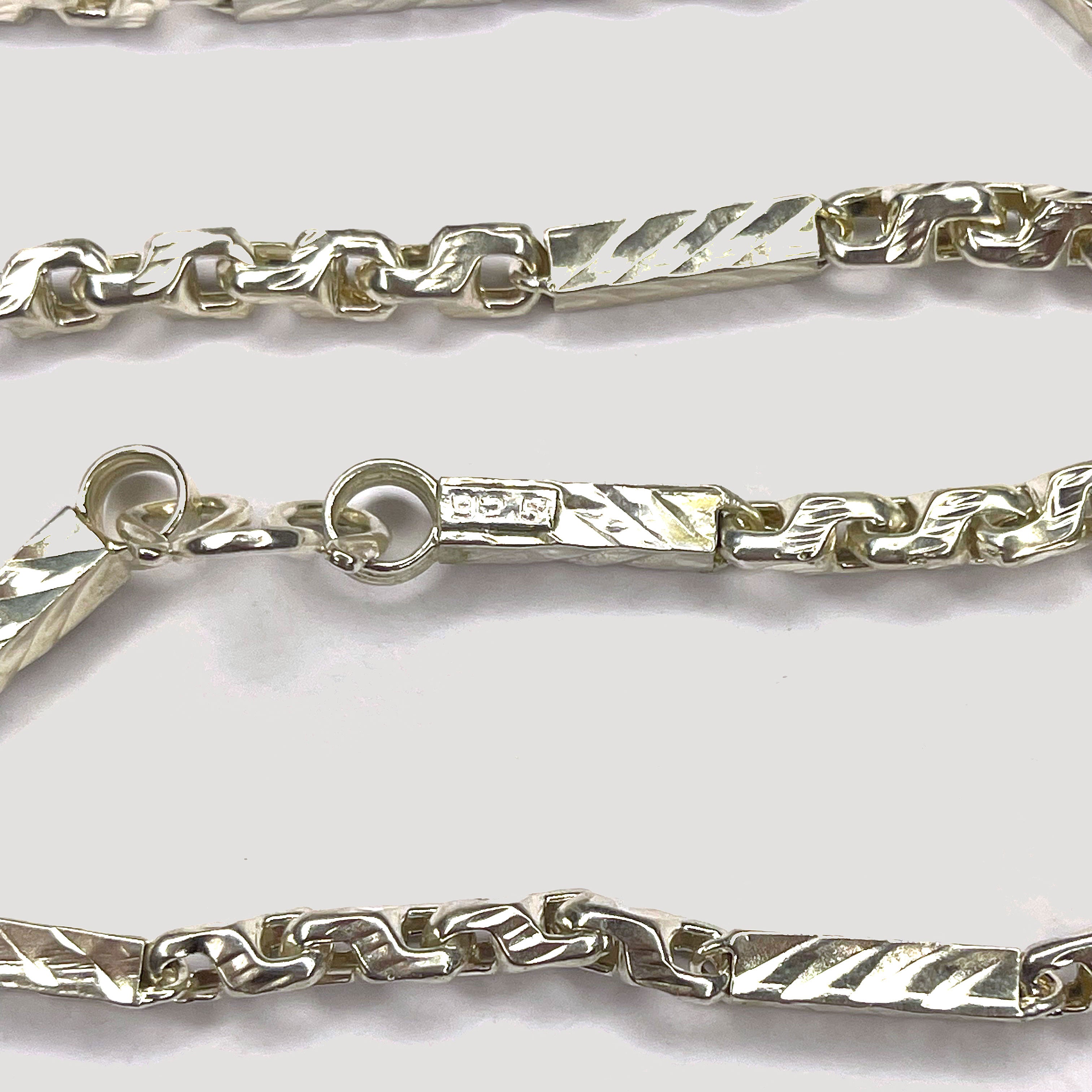 Sugarcane Fluted Link Cambodian Necklace - Handmade Silver & White Gold Chain