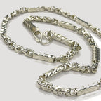 Sugarcane Fluted Link Cambodian Necklace - Handmade Silver & White Gold Chain