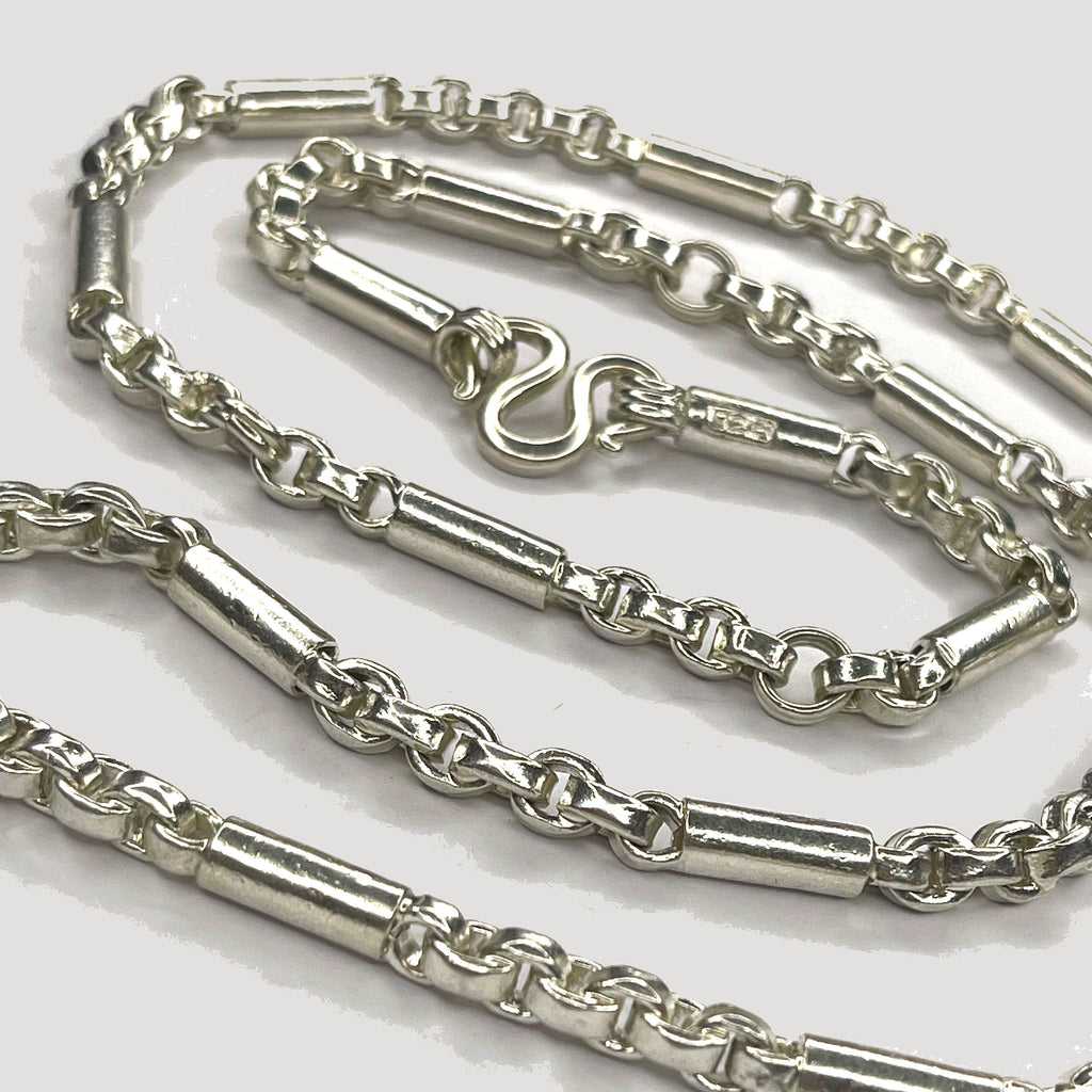 Cambodian Baht Necklace - Handmade Silver & White Gold Chain