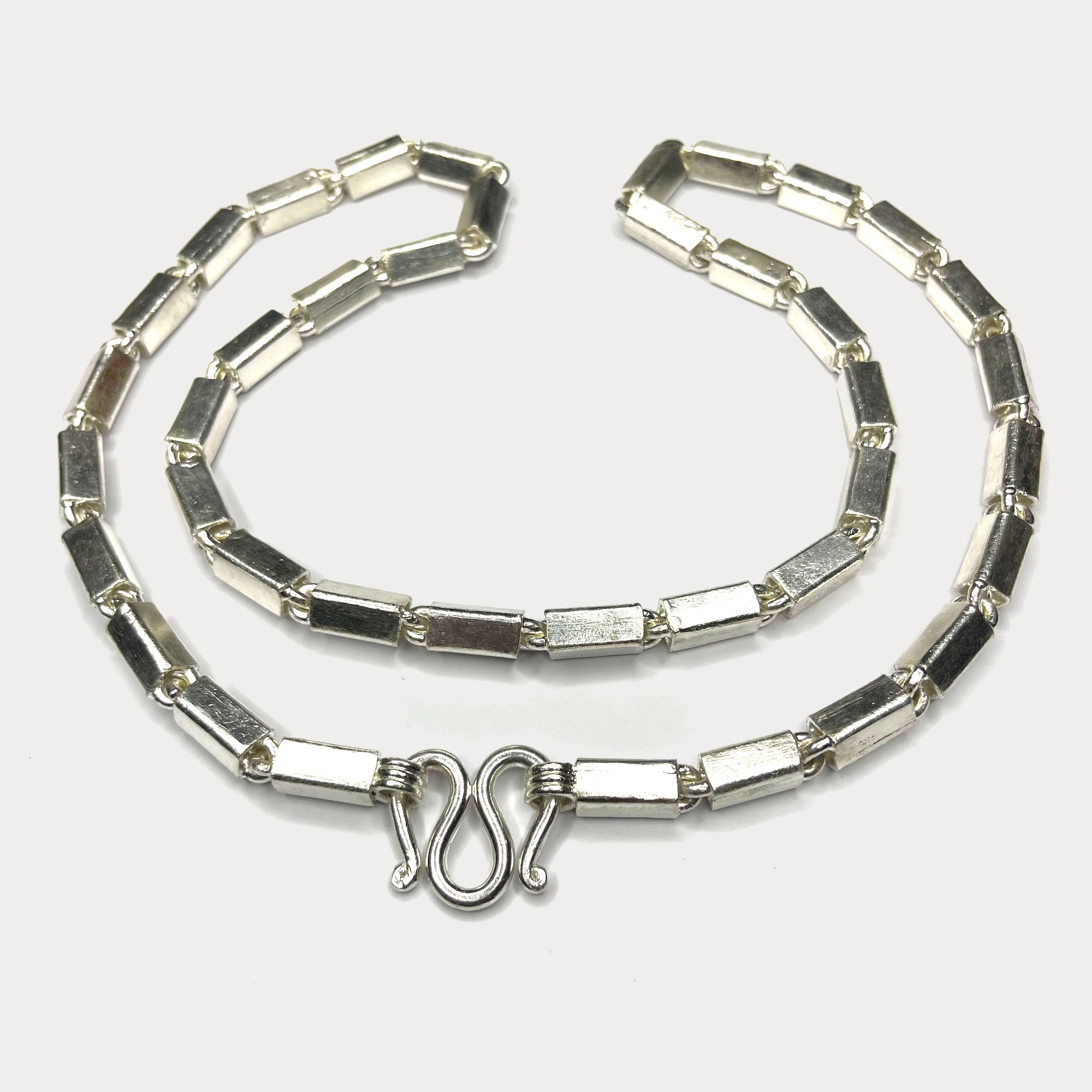 Square Baht Link 200g Necklace - Handmade 999 Pure Silver Chain