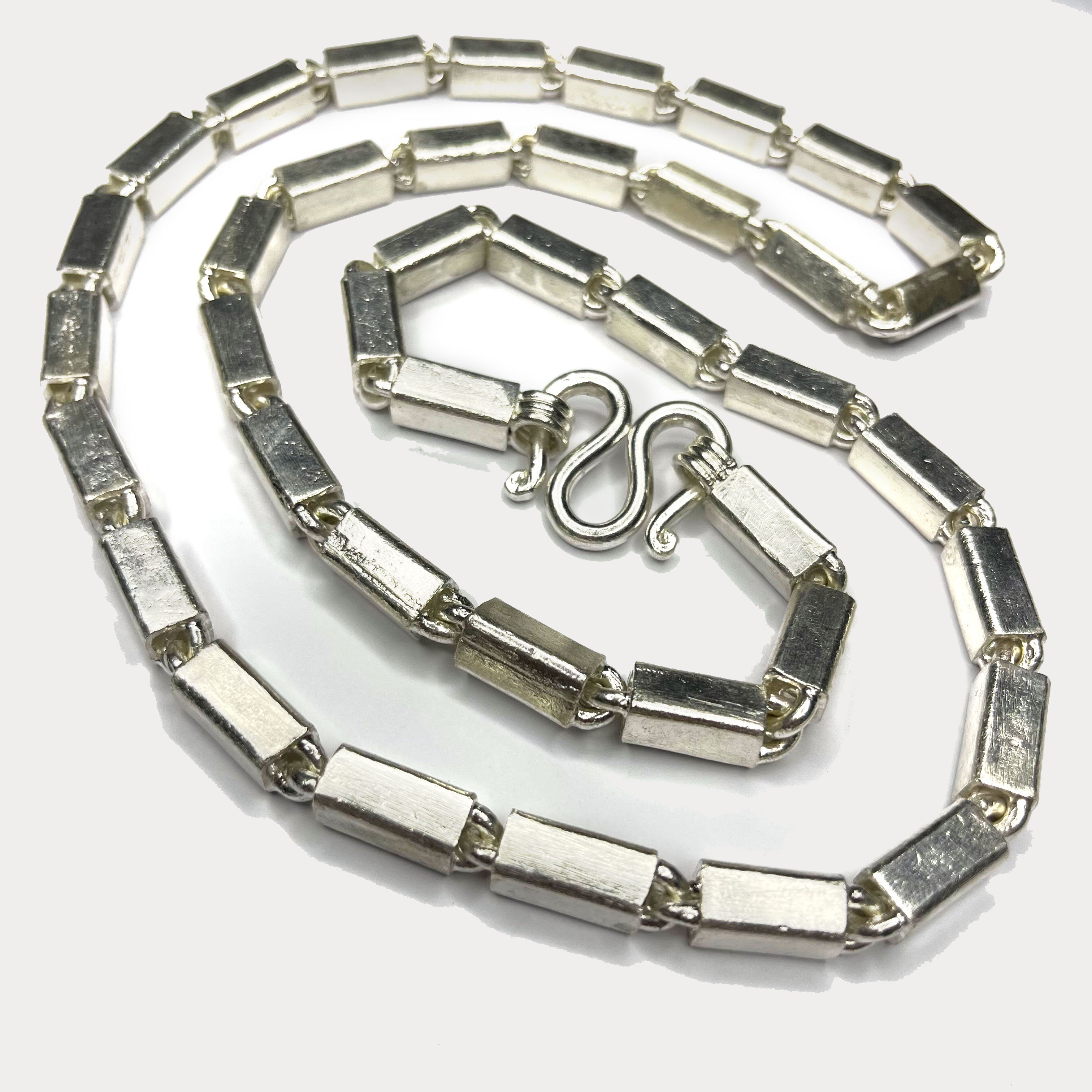 Square Baht Link 200g Necklace - Handmade 999 Pure Silver Chain