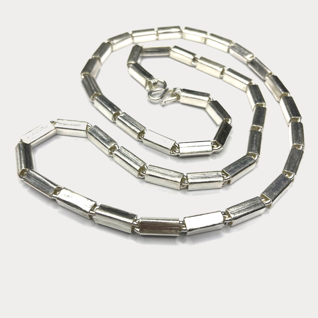Square Baht Link 100g Necklace - Handmade 999 Pure Silver Chain