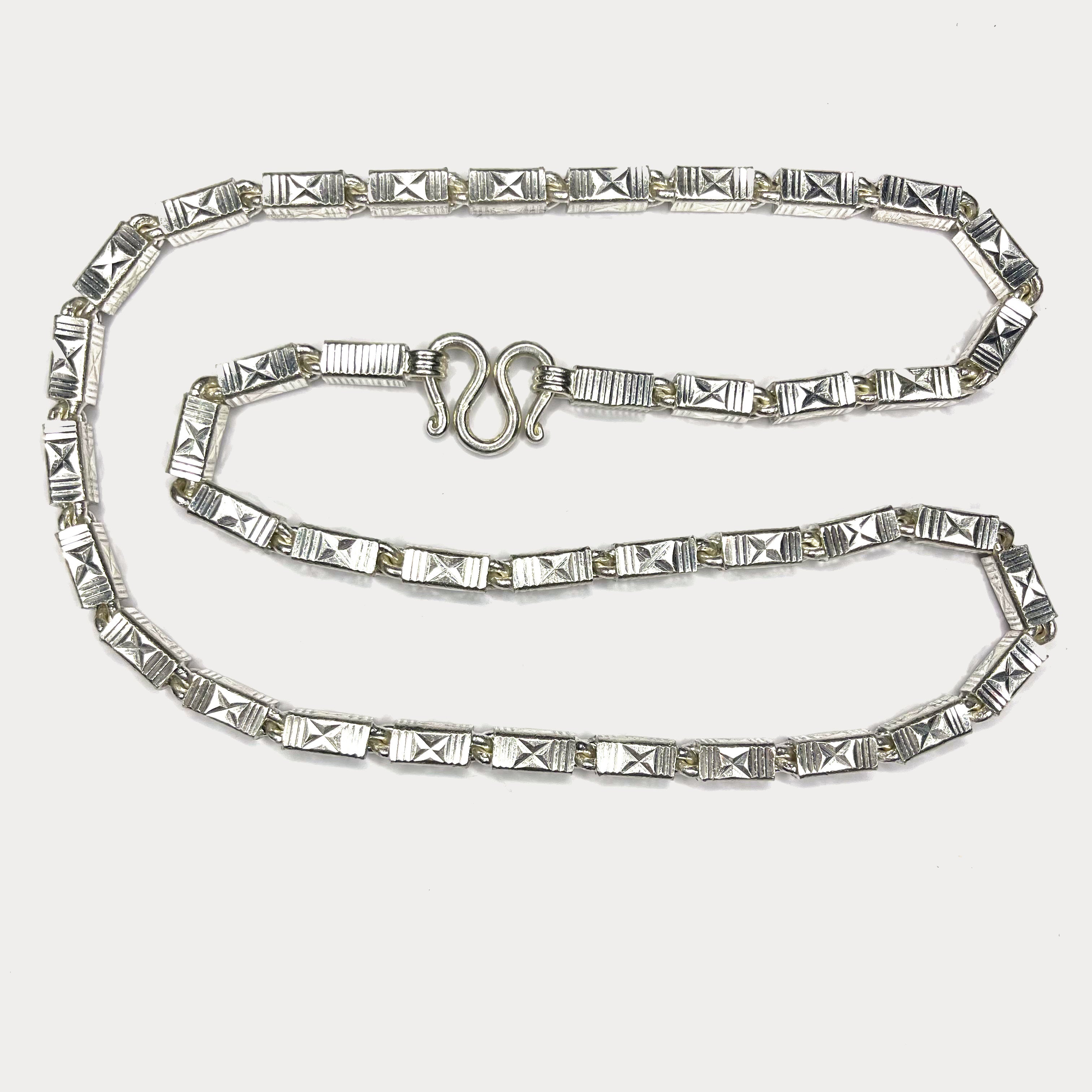Square Baht Link 200g Necklace Diamond Cut - Handmade 999 Pure Silver Chain