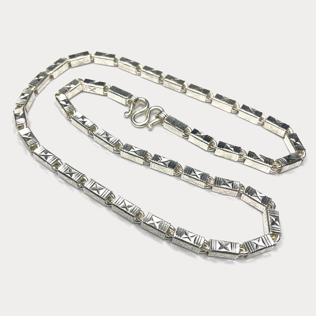 Square Baht Link 200g Necklace Diamond Cut - Handmade 999 Pure Silver Chain