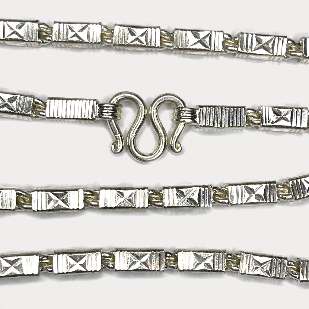 Square Baht Link 200g Necklace Diamond Cut - Handmade 999 Pure Silver Chain