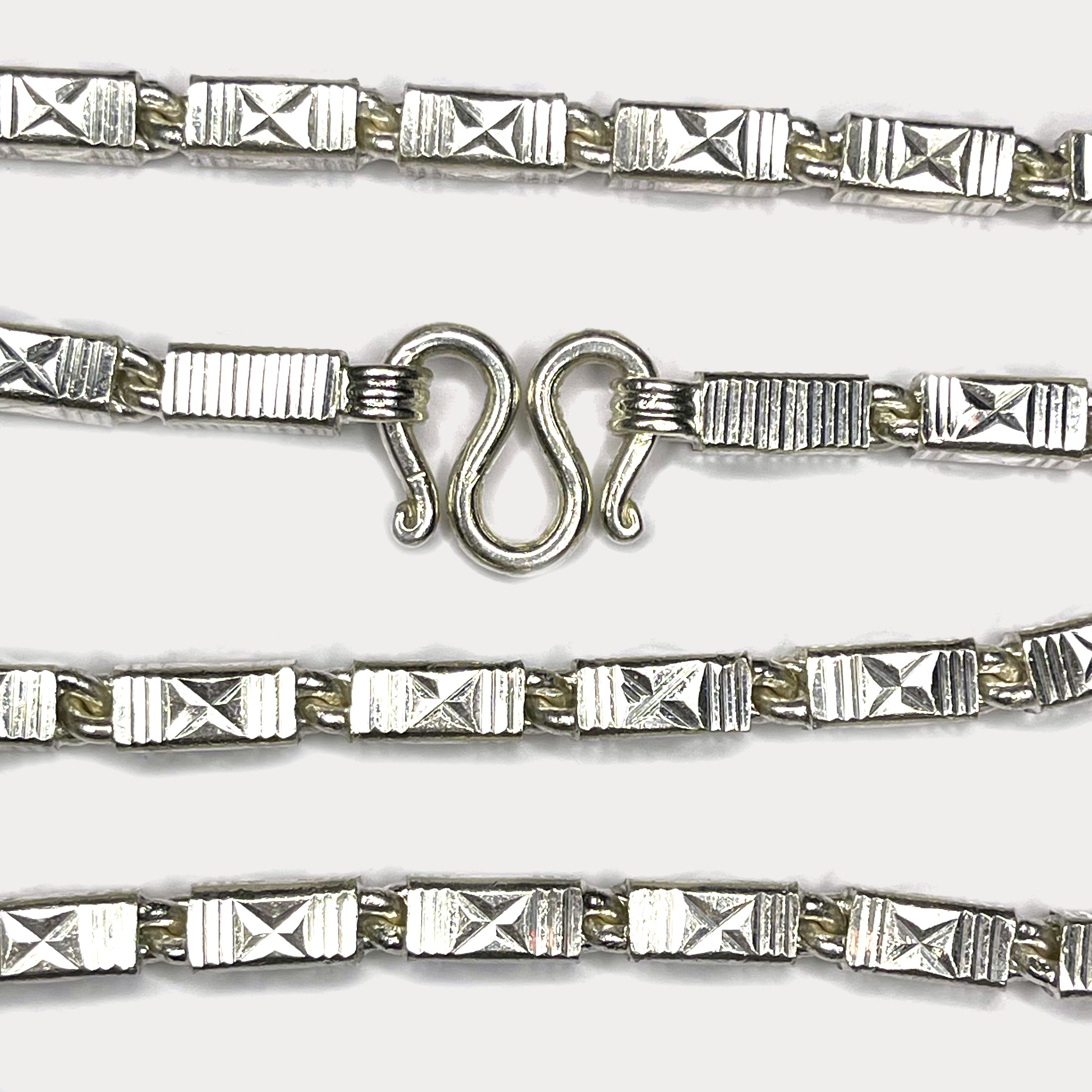 Square Baht Link 200g Necklace Diamond Cut - Handmade 999 Pure Silver Chain