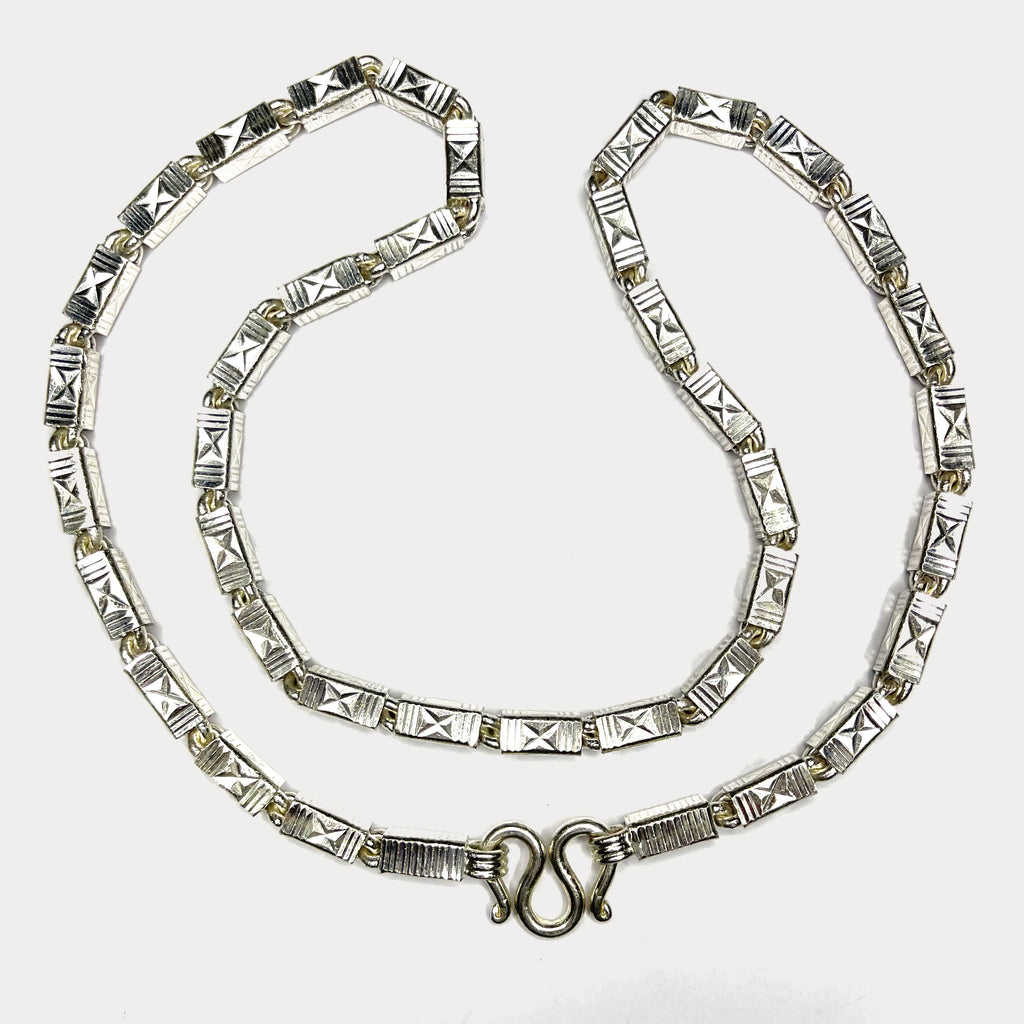 Square Baht Link 200g Necklace Diamond Cut - Handmade 999 Pure Silver Chain