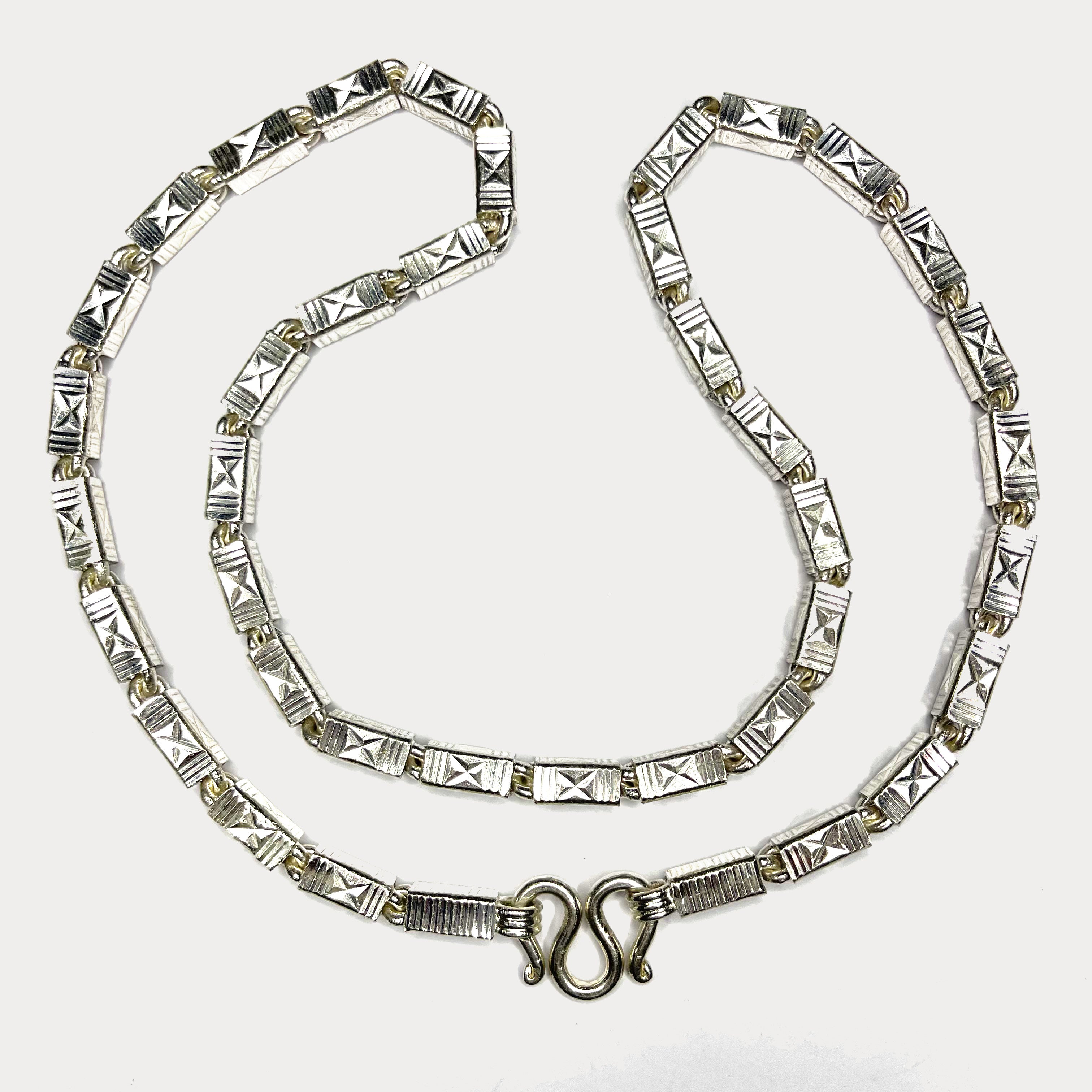 Square Baht Link 200g Necklace Diamond Cut - Handmade 999 Pure Silver Chain