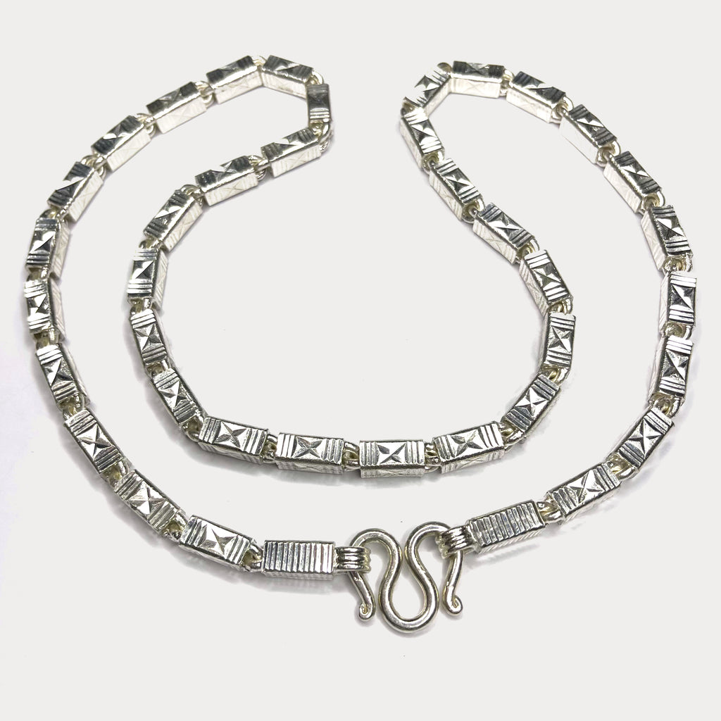 Square Baht Link 200g Necklace Diamond Cut - Handmade 999 Pure Silver Chain