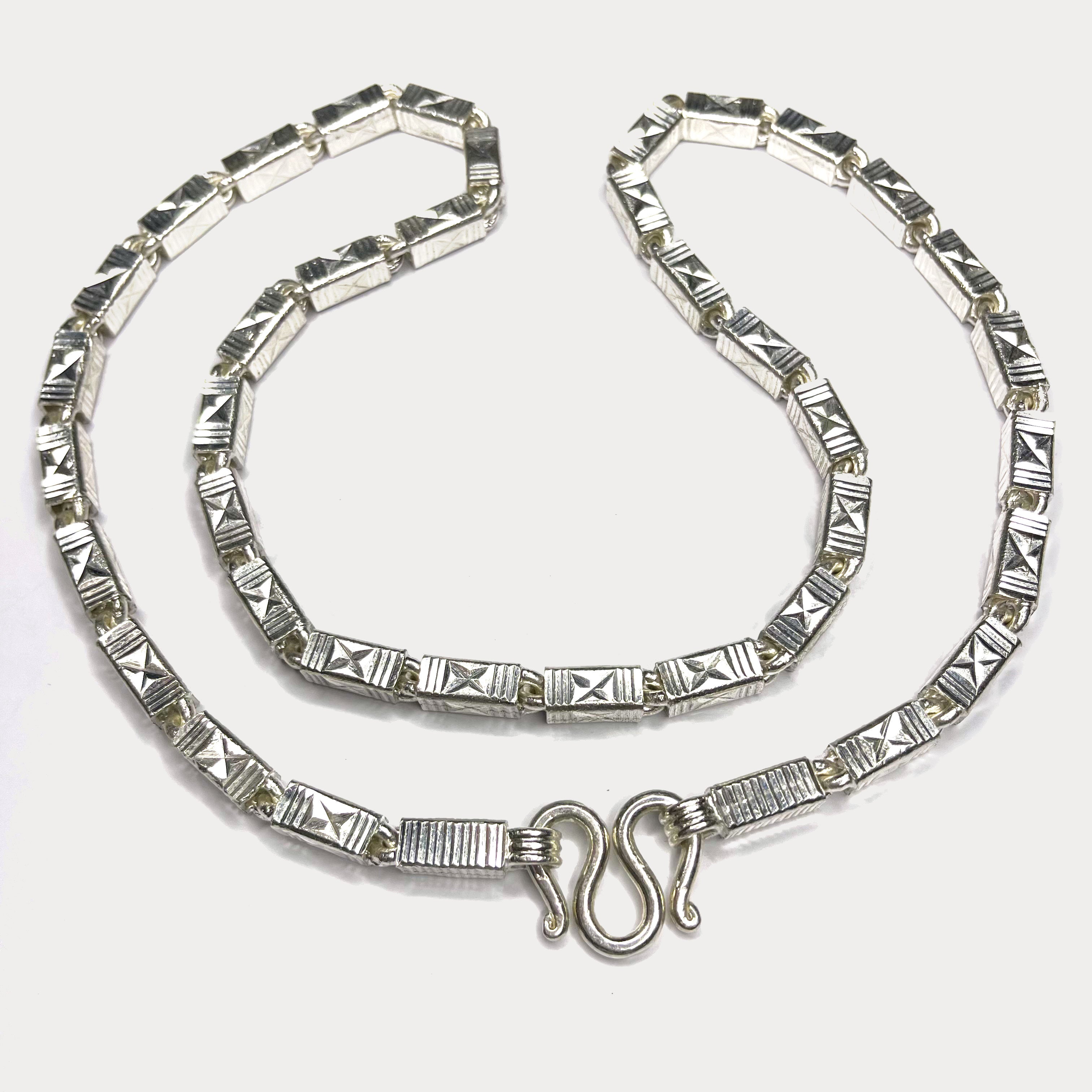 Square Baht Link 200g Necklace Diamond Cut - Handmade 999 Pure Silver Chain