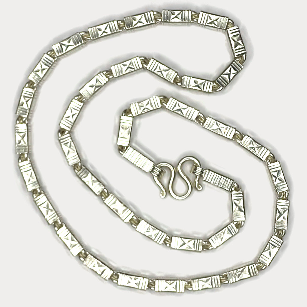 Square Baht Link 200g Necklace Diamond Cut - Handmade 999 Pure Silver Chain