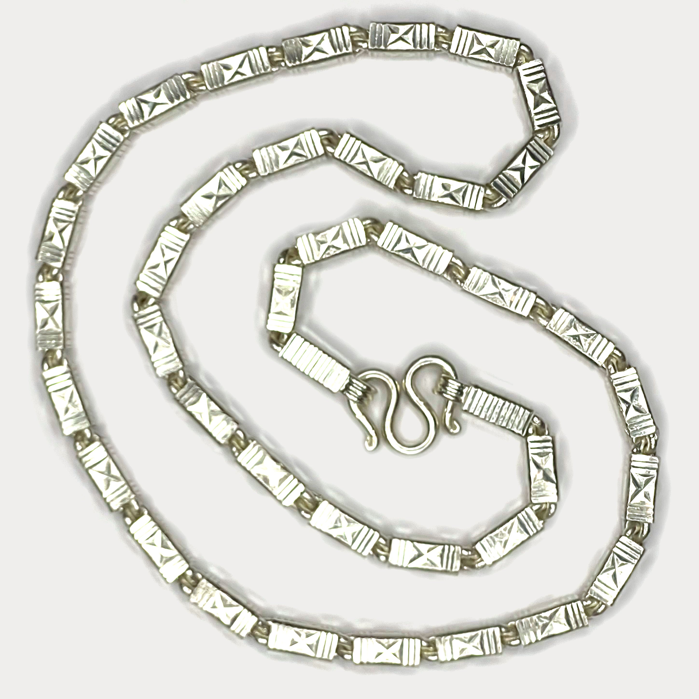 Square Baht Link 200g Necklace Diamond Cut - Handmade 999 Pure Silver Chain