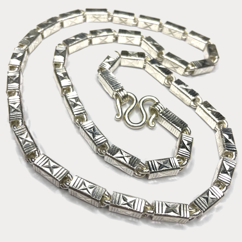 Square Baht Link 200g Necklace Diamond Cut - Handmade 999 Pure Silver Chain