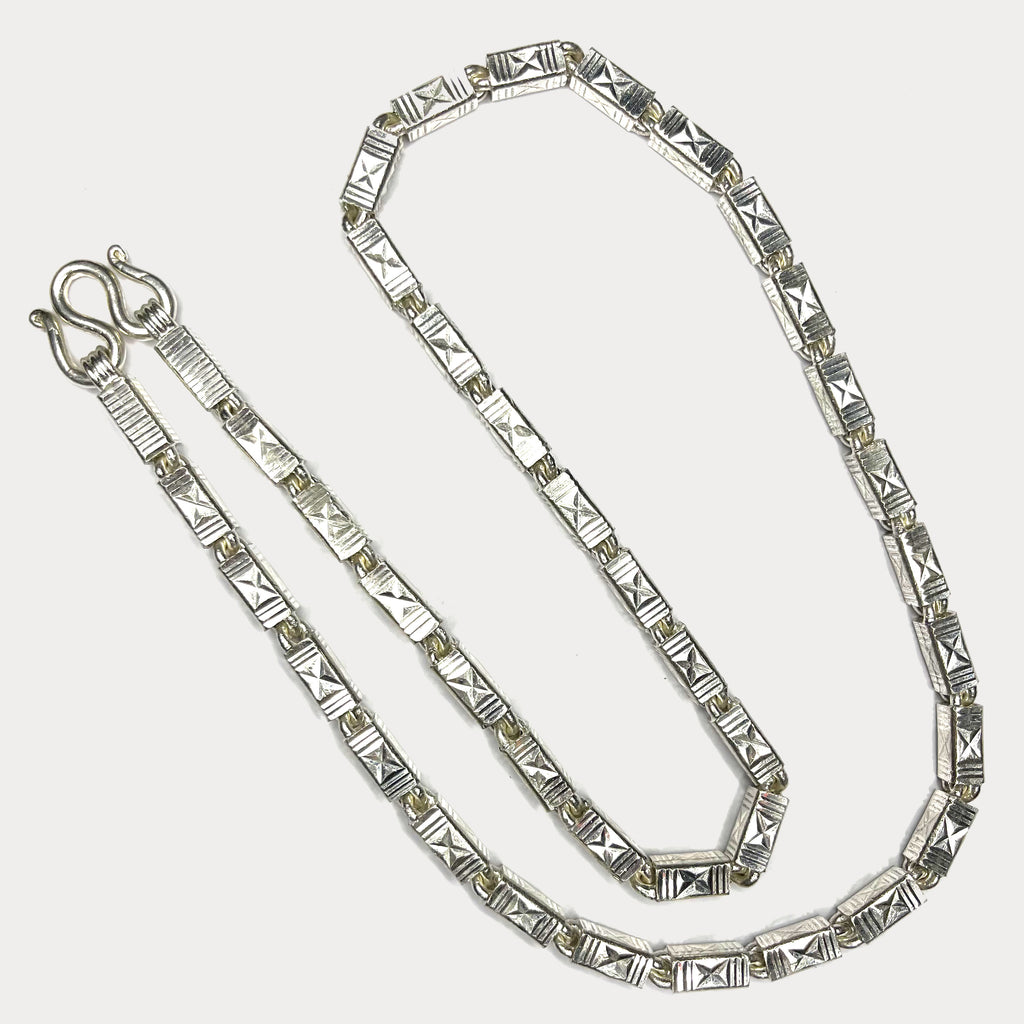 Square Baht Link 200g Necklace Diamond Cut - Handmade 999 Pure Silver Chain