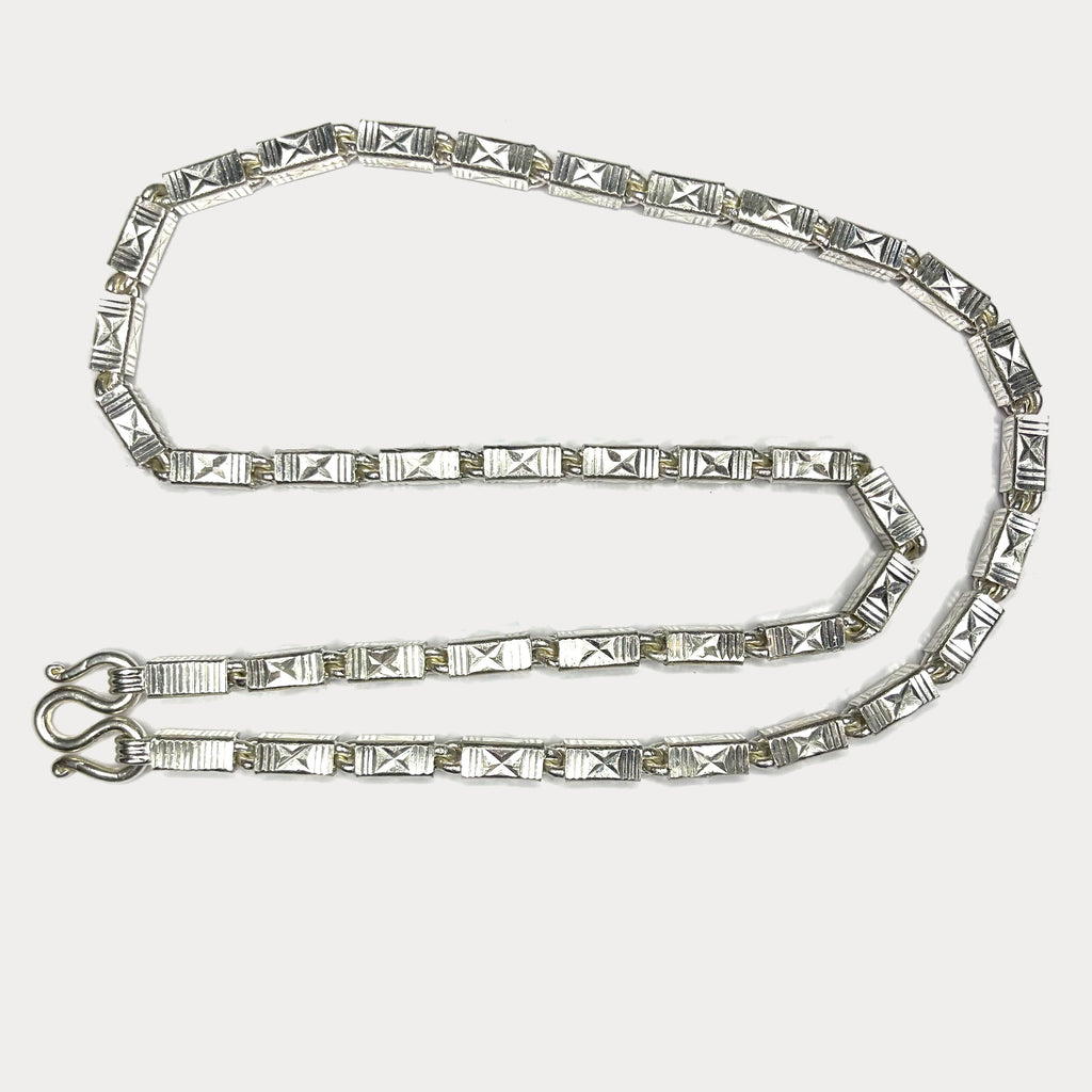 Square Baht Link 200g Necklace Diamond Cut - Handmade 999 Pure Silver Chain