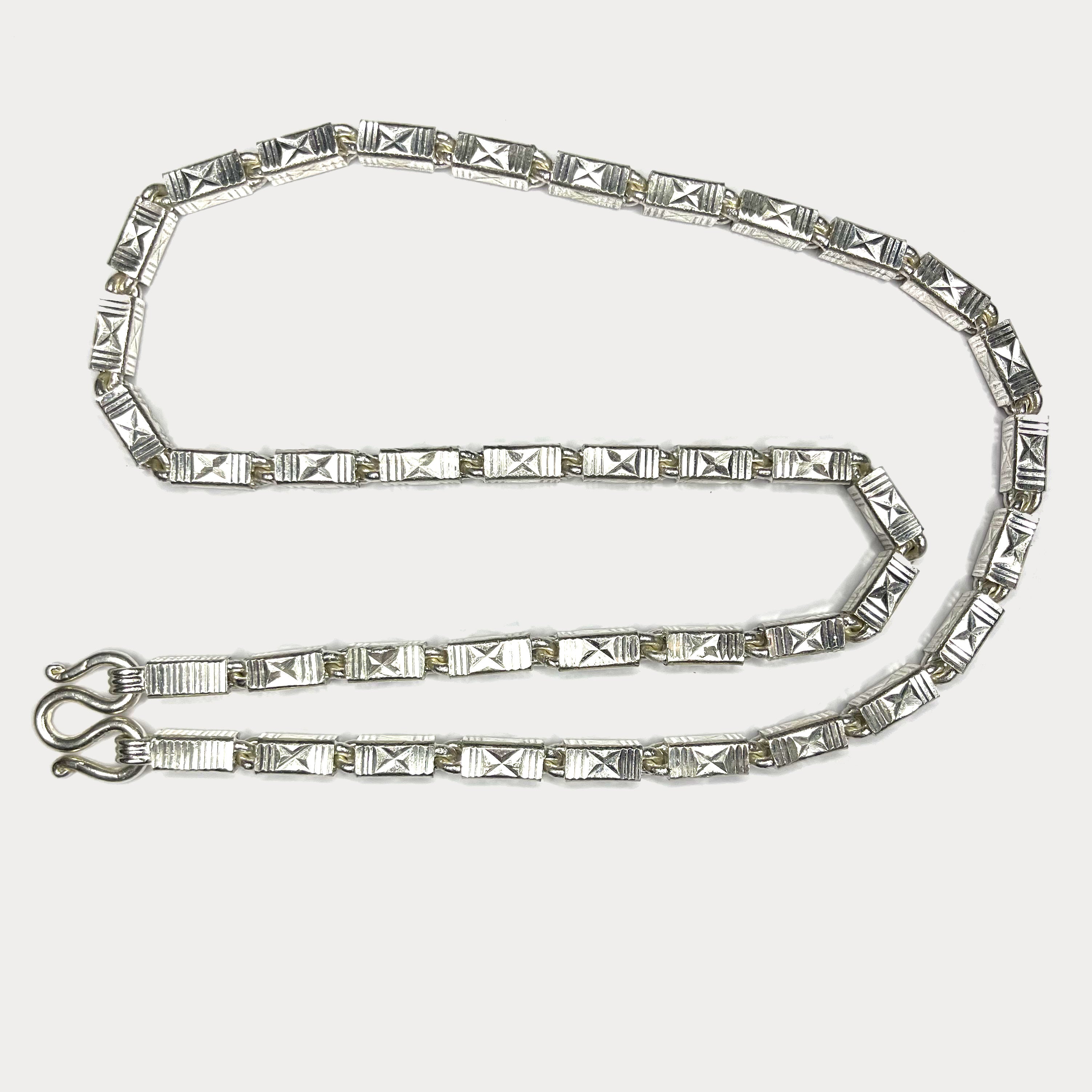 Square Baht Link 200g Necklace Diamond Cut - Handmade 999 Pure Silver Chain