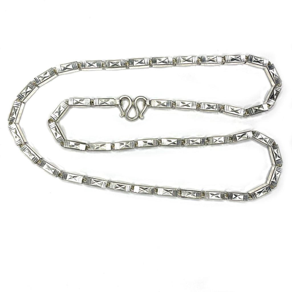 Square Baht Link 100g Necklace Diamond Cut - Handmade 999 Pure Silver Chain