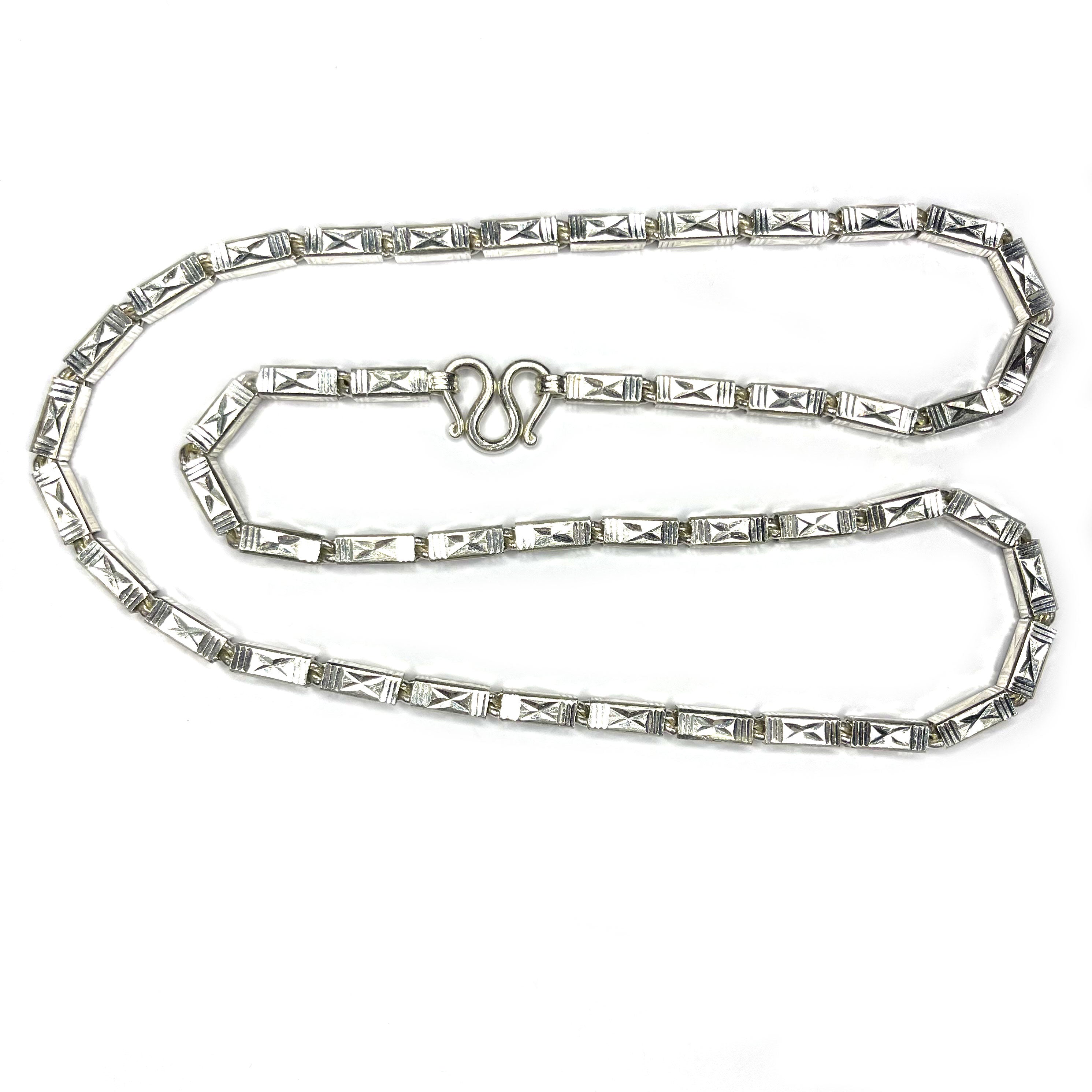 Square Baht Link 100g Necklace Diamond Cut - Handmade 999 Pure Silver Chain