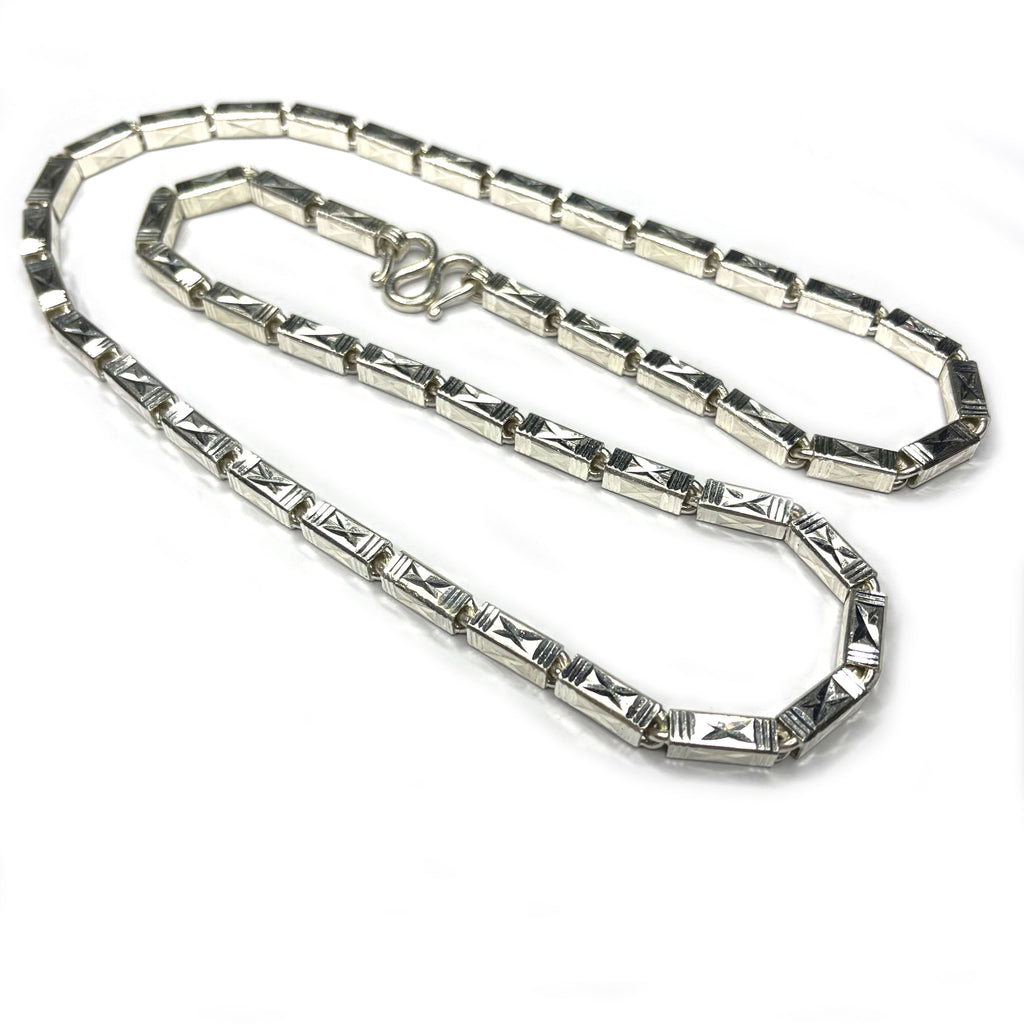 Square Baht Link 100g Necklace Diamond Cut - Handmade 999 Pure Silver Chain