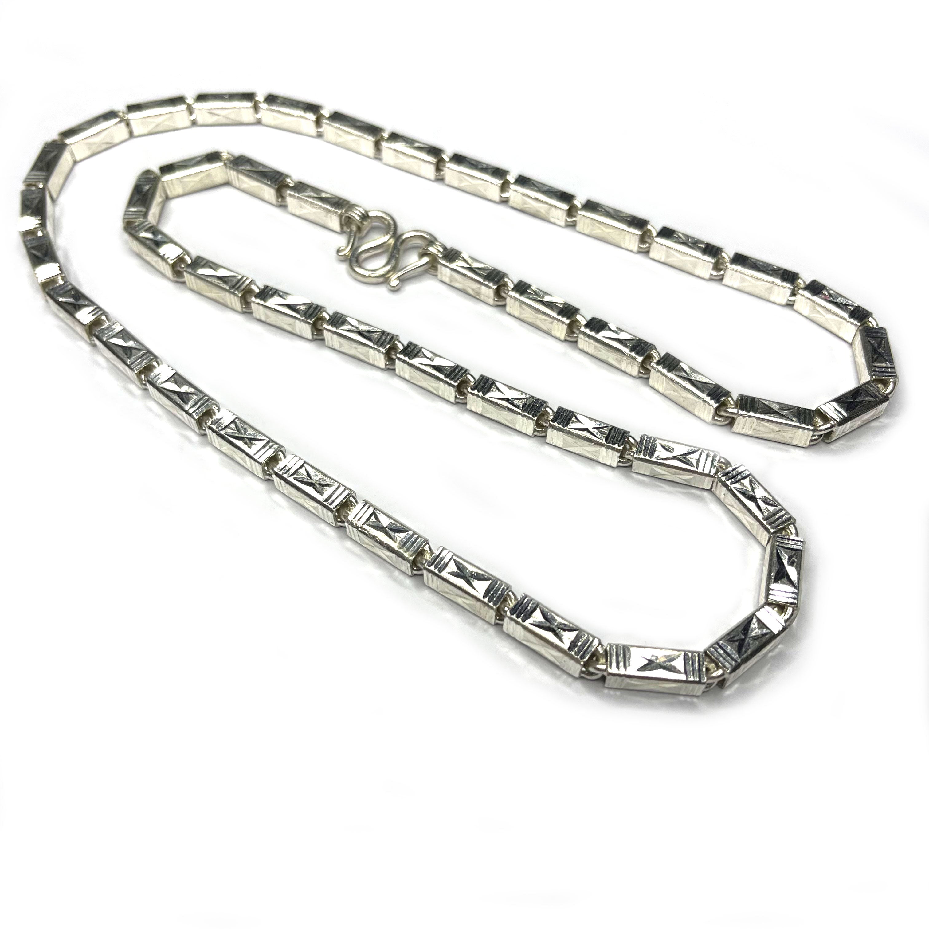 Square Baht Link 100g Necklace Diamond Cut - Handmade 999 Pure Silver Chain