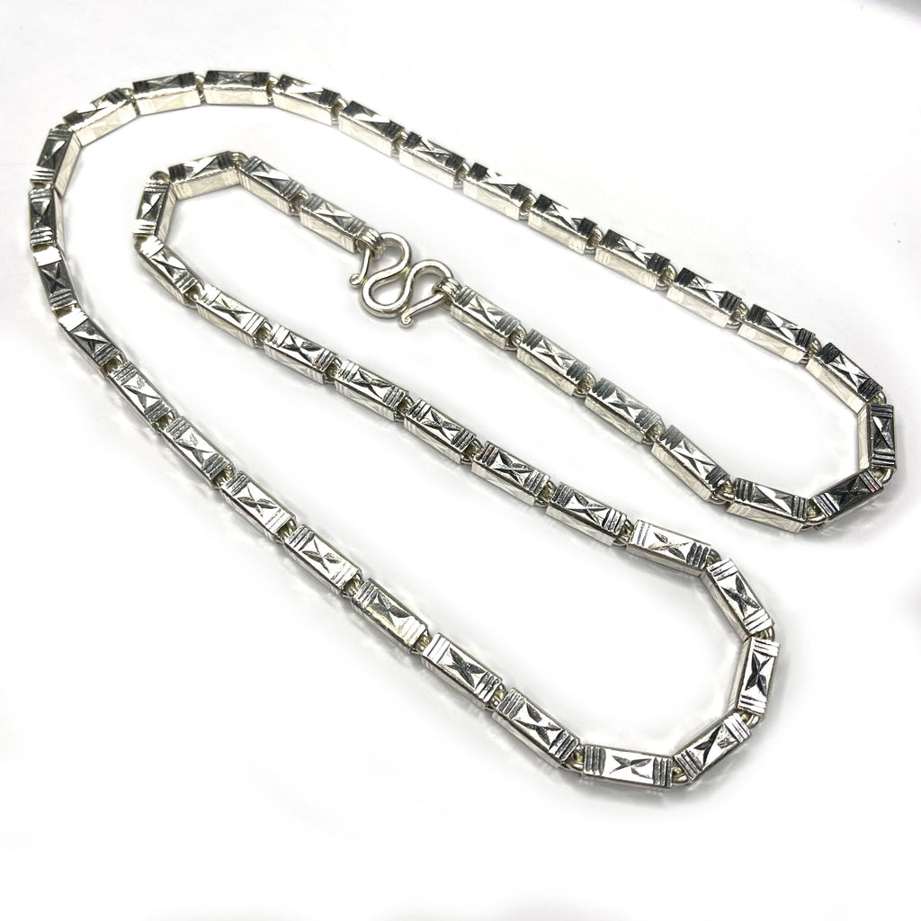 Square Baht Link 100g Necklace Diamond Cut - Handmade 999 Pure Silver Chain
