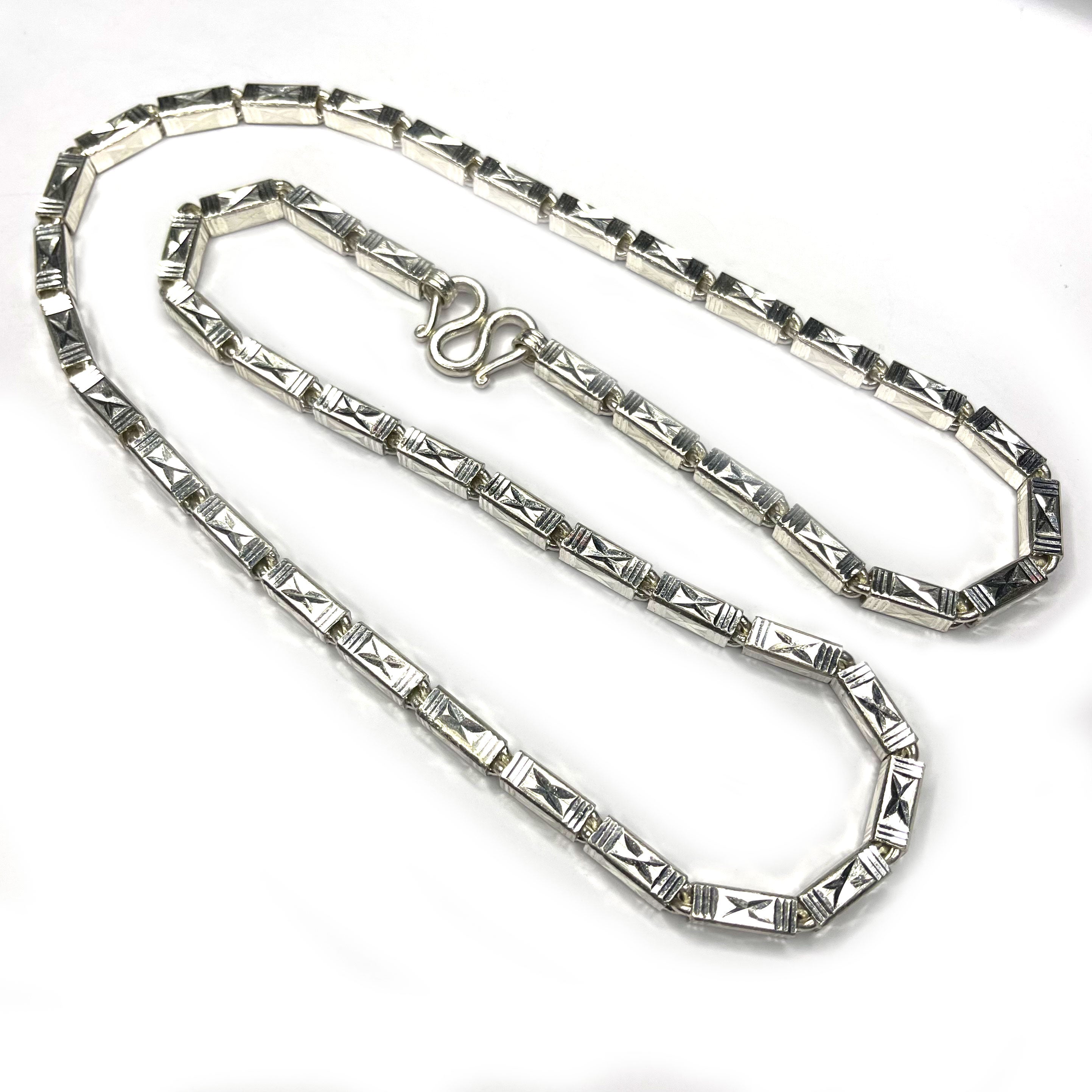 Square Baht Link 100g Necklace Diamond Cut - Handmade 999 Pure Silver Chain