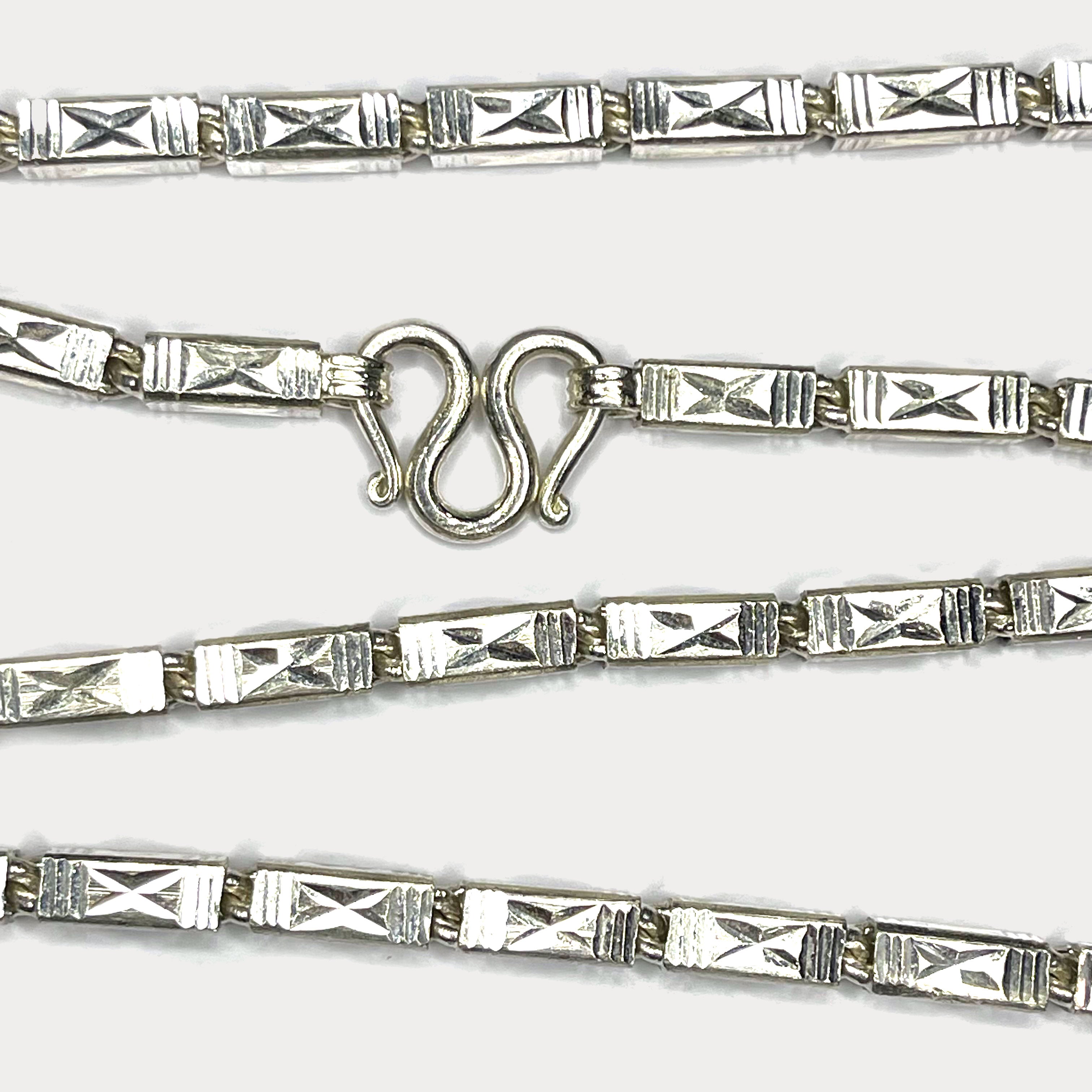 Square Baht Link 100g Necklace Diamond Cut - Handmade 999 Pure Silver Chain