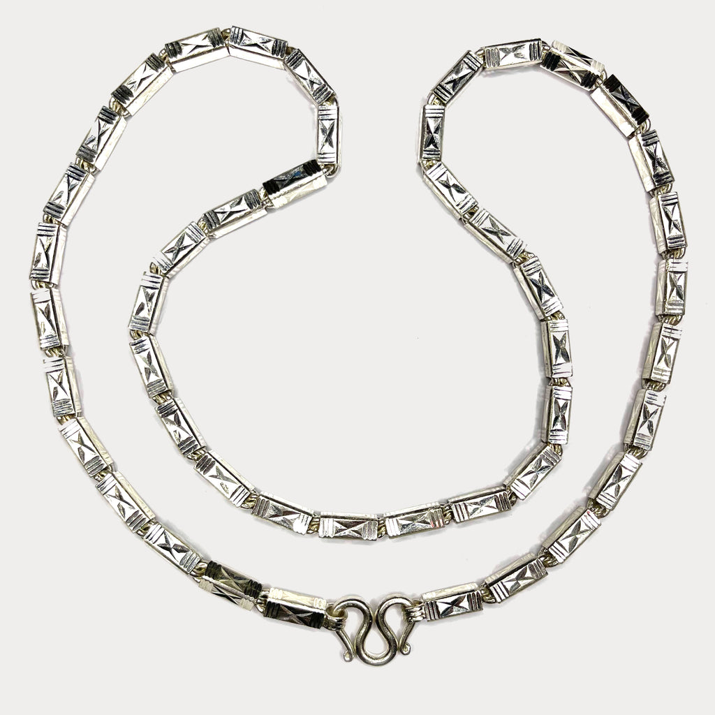 Square Baht Link 100g Necklace Diamond Cut - Handmade 999 Pure Silver Chain