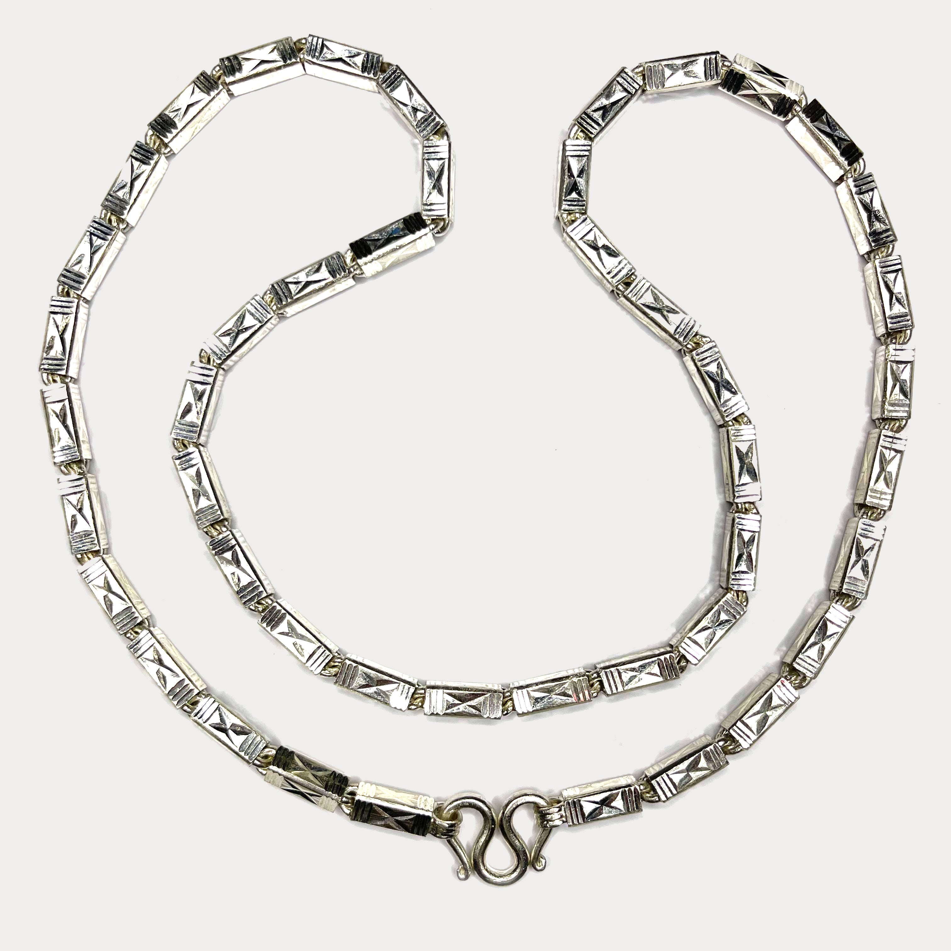Square Baht Link 100g Necklace Diamond Cut - Handmade 999 Pure Silver Chain