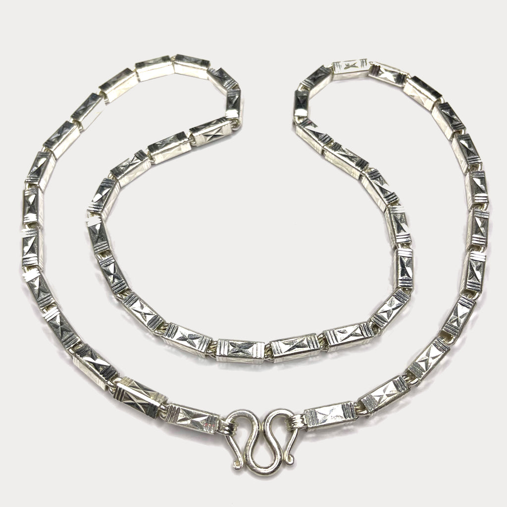 Square Baht Link 100g Necklace Diamond Cut - Handmade 999 Pure Silver Chain