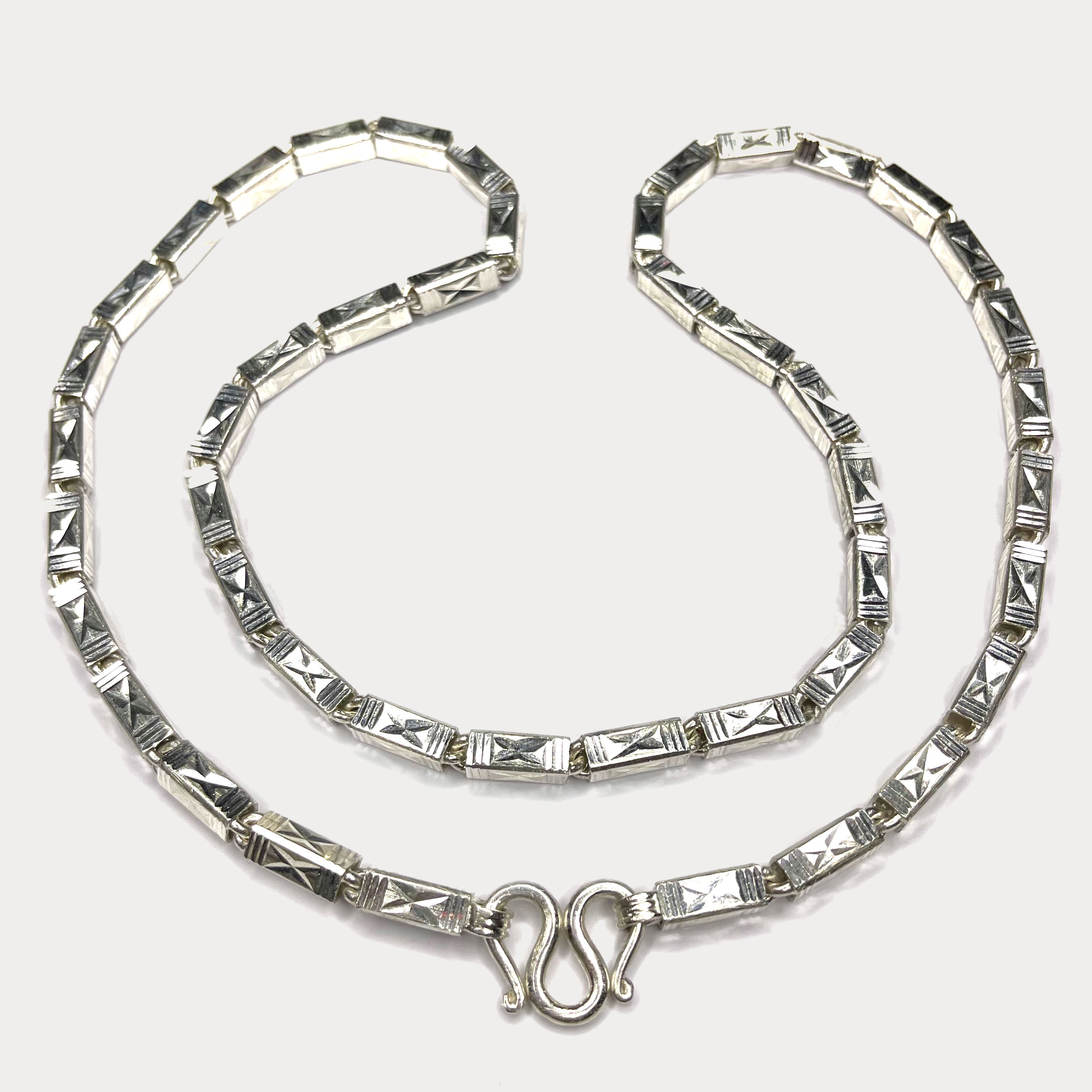 Square Baht Link 100g Necklace Diamond Cut - Handmade 999 Pure Silver Chain