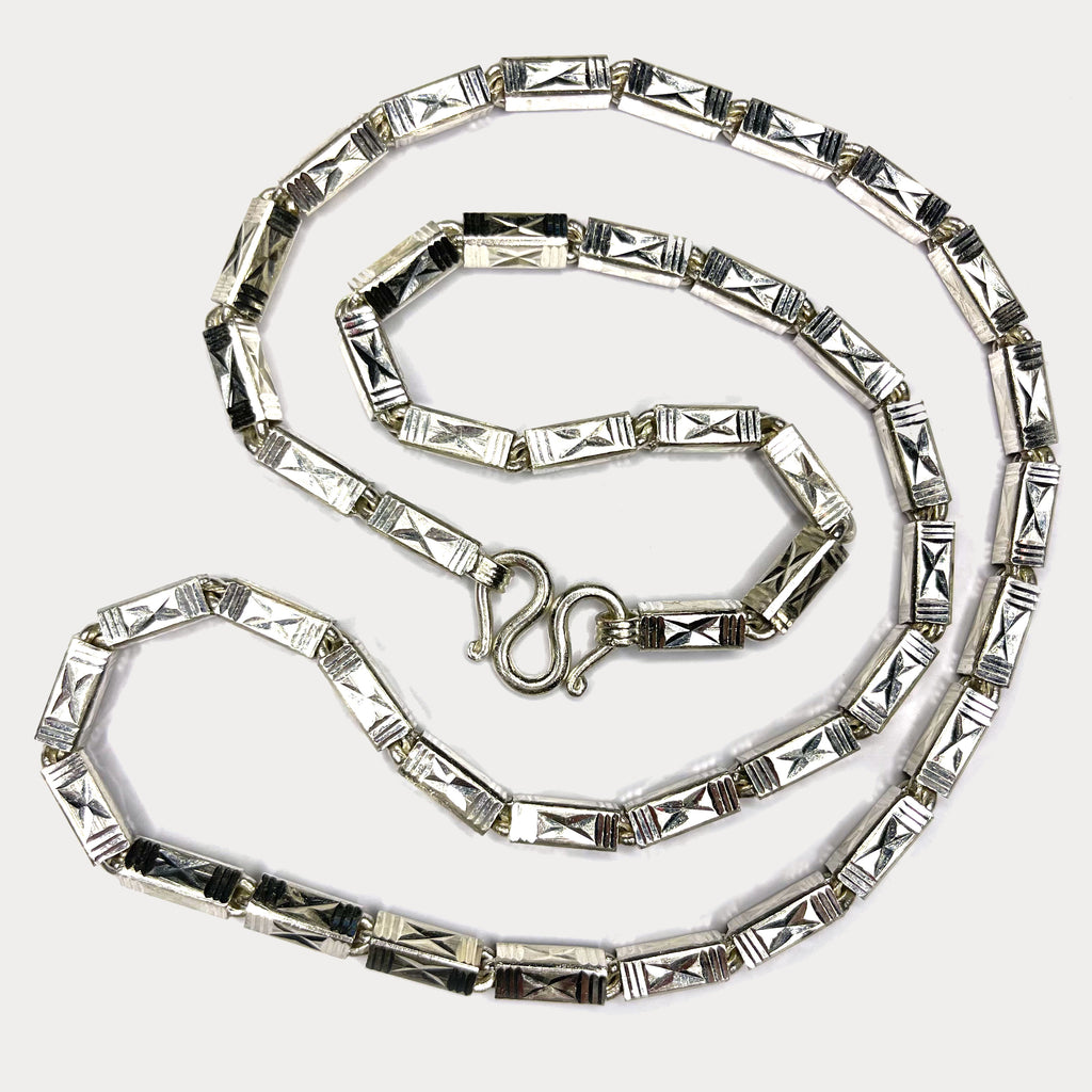 Square Baht Link 100g Necklace Diamond Cut - Handmade 999 Pure Silver Chain