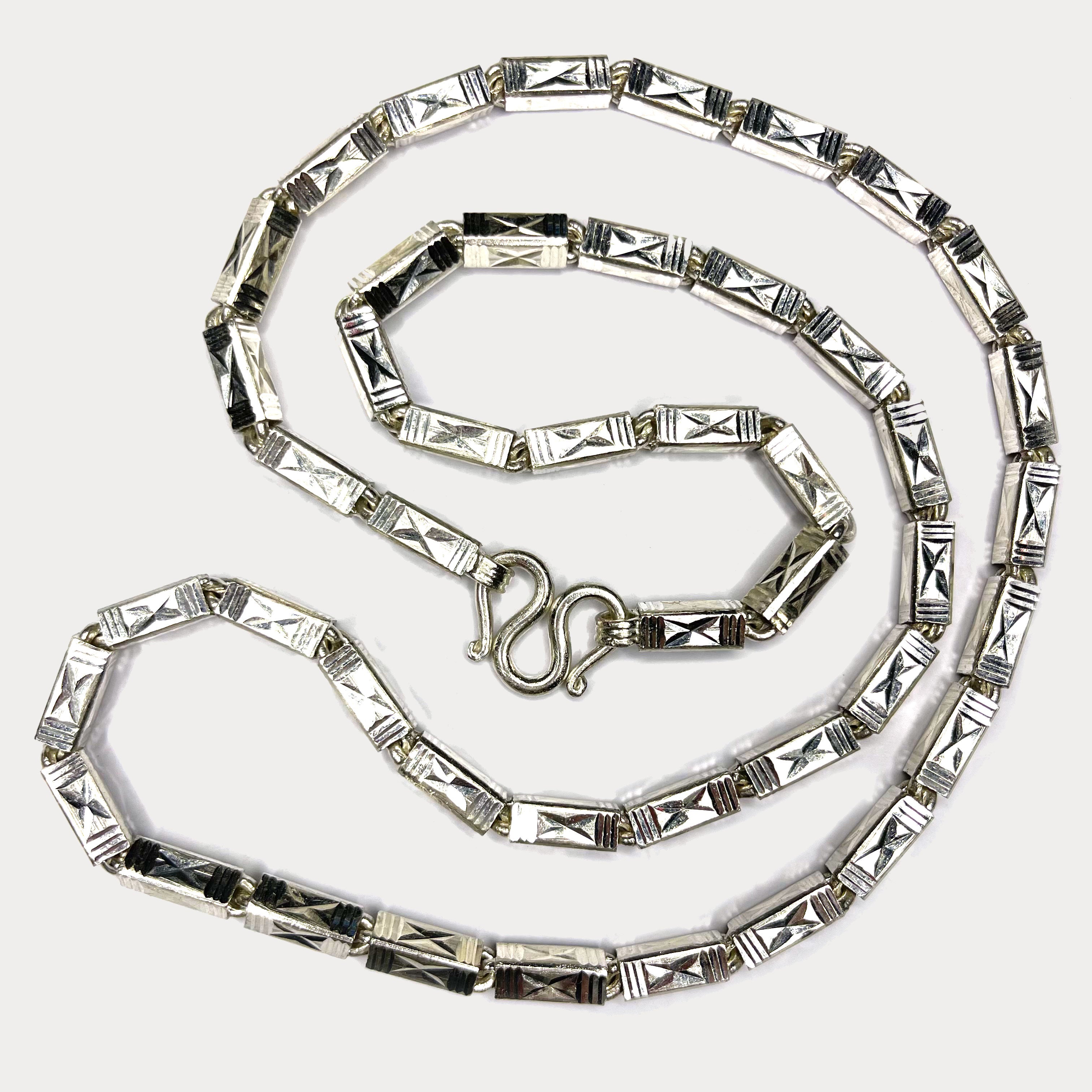 Square Baht Link 100g Necklace Diamond Cut - Handmade 999 Pure Silver Chain