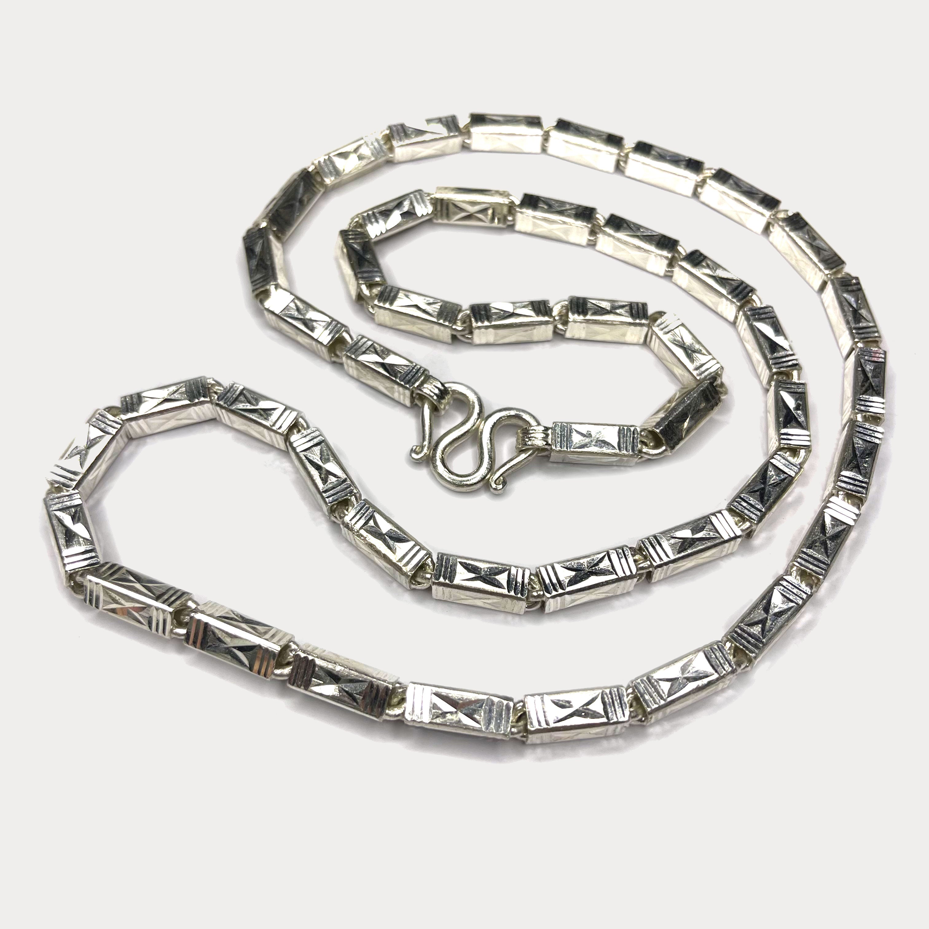 Square Baht Link 100g Necklace Diamond Cut - Handmade 999 Pure Silver Chain