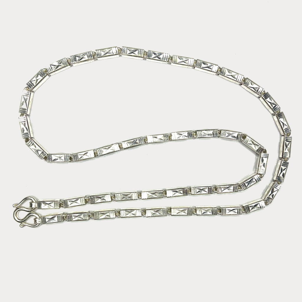 Square Baht Link 100g Necklace Diamond Cut - Handmade 999 Pure Silver Chain